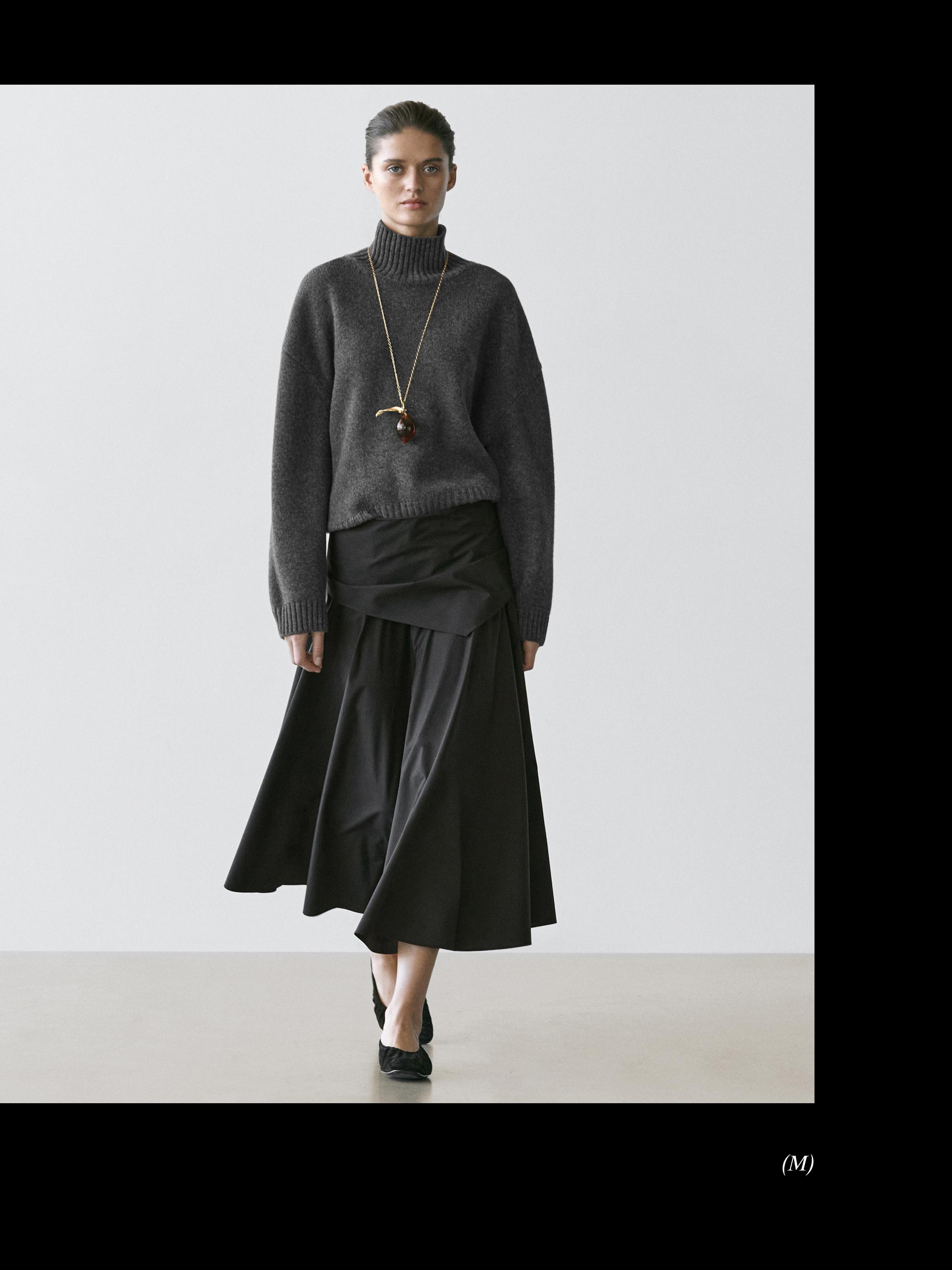 Midi skirt with scarf detail — BLACK