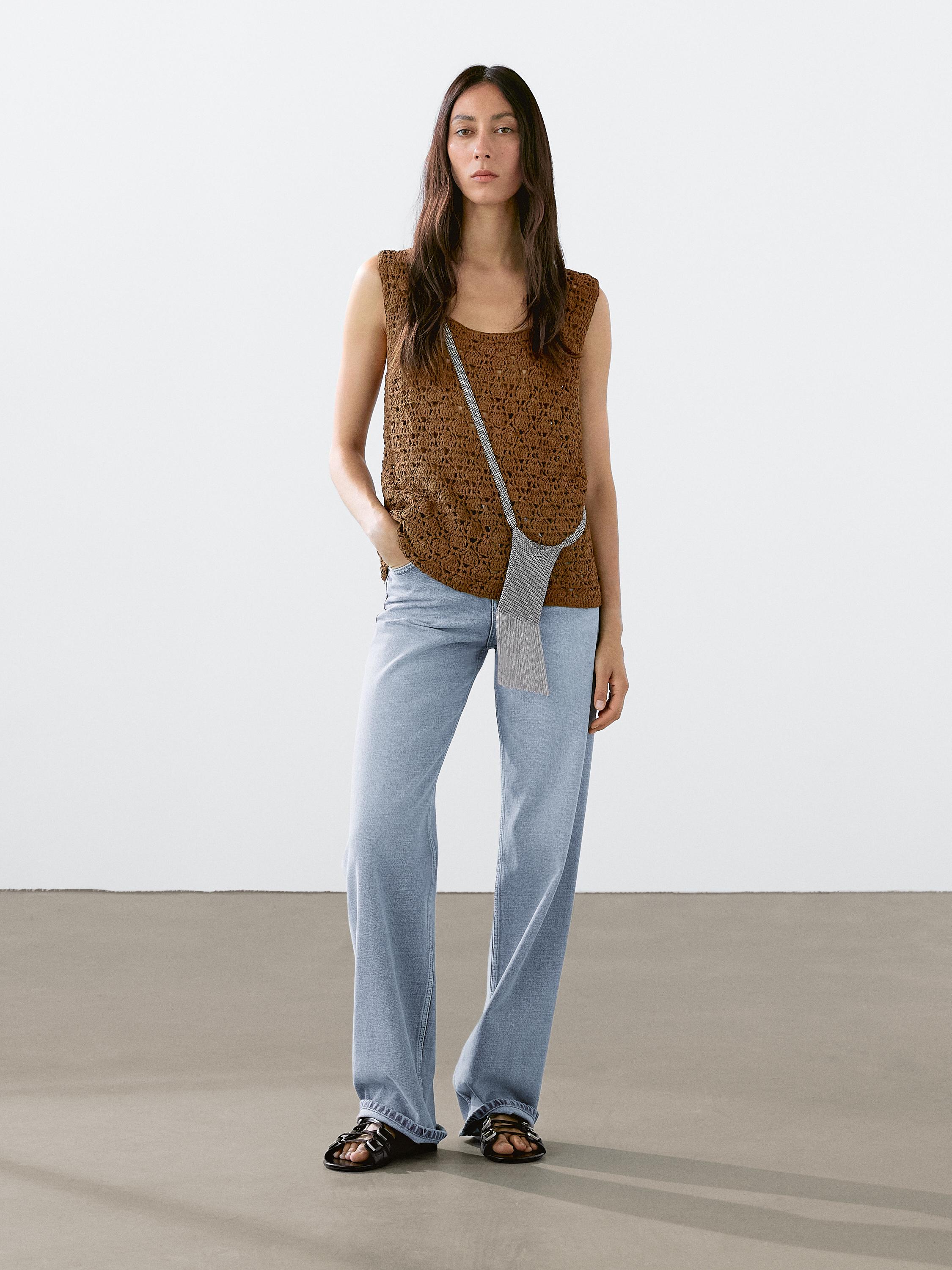 Suede leather crochet top