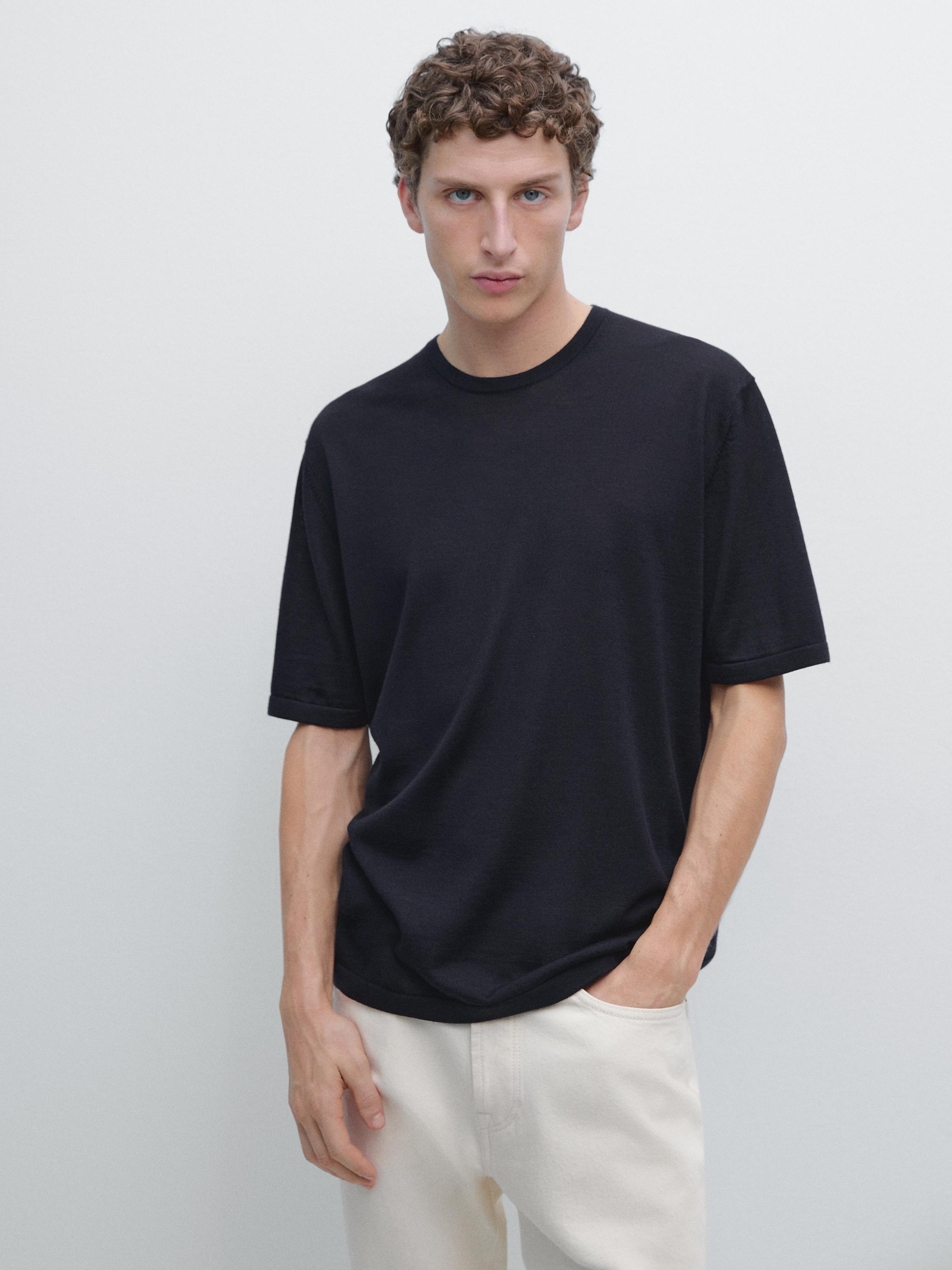 T-shirt van wolmix met korte mouw