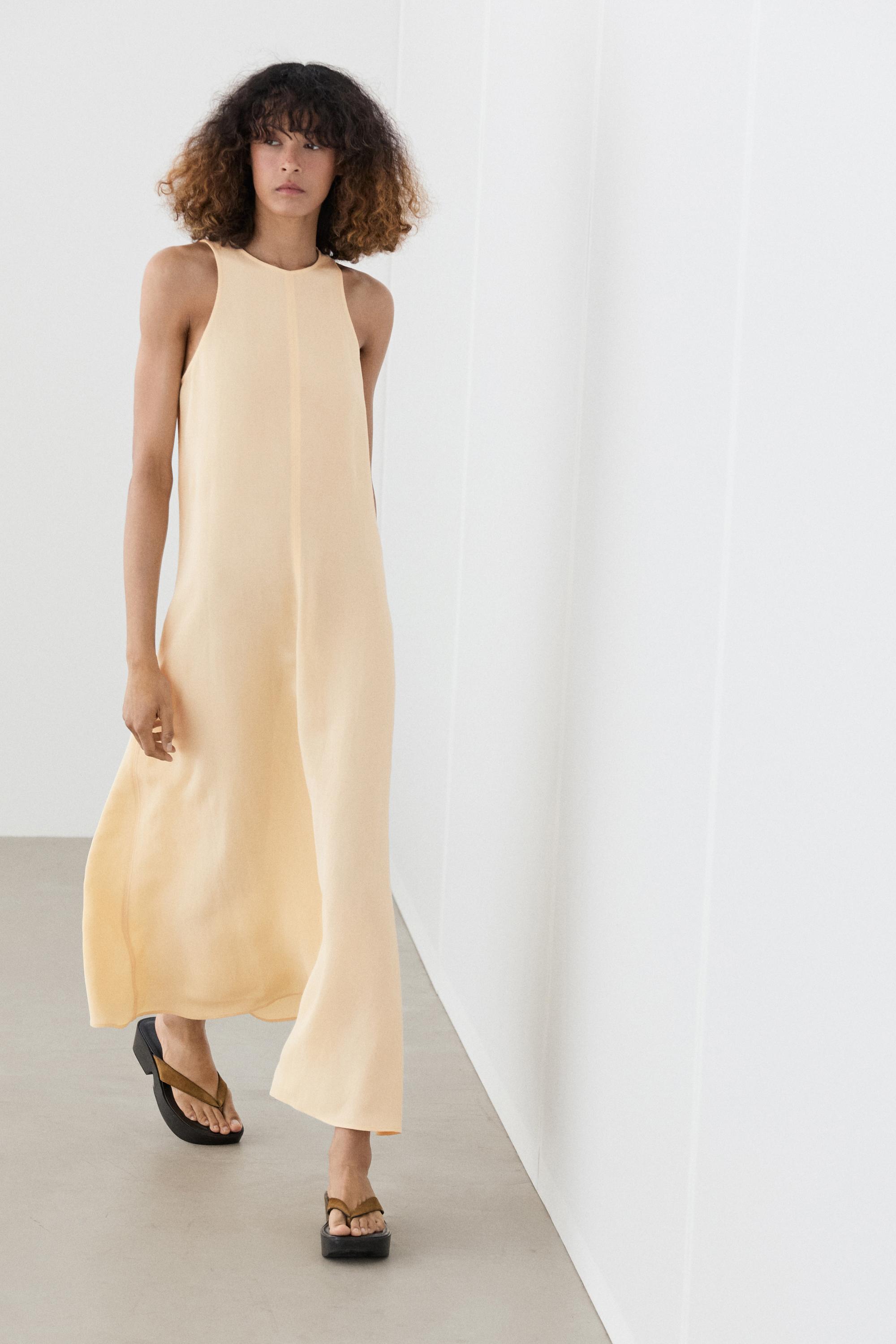 massimo dutti linen halter dress Linen halter midi dress  Lime, Chocolate  Dress