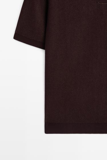 100% cotton textured contrast polo shirt — BURGUNDY 7