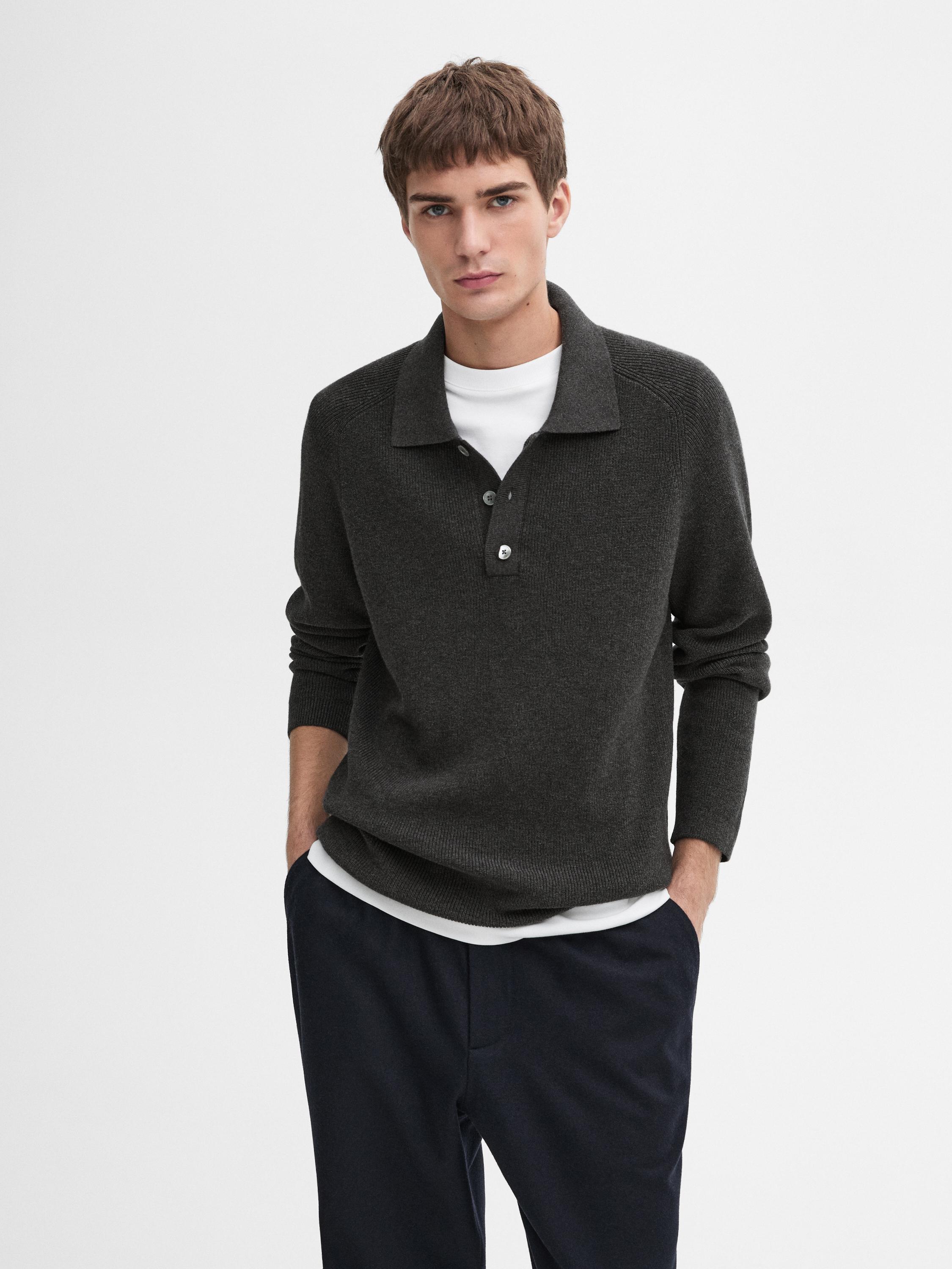 Ribbed knit polo collar sweater