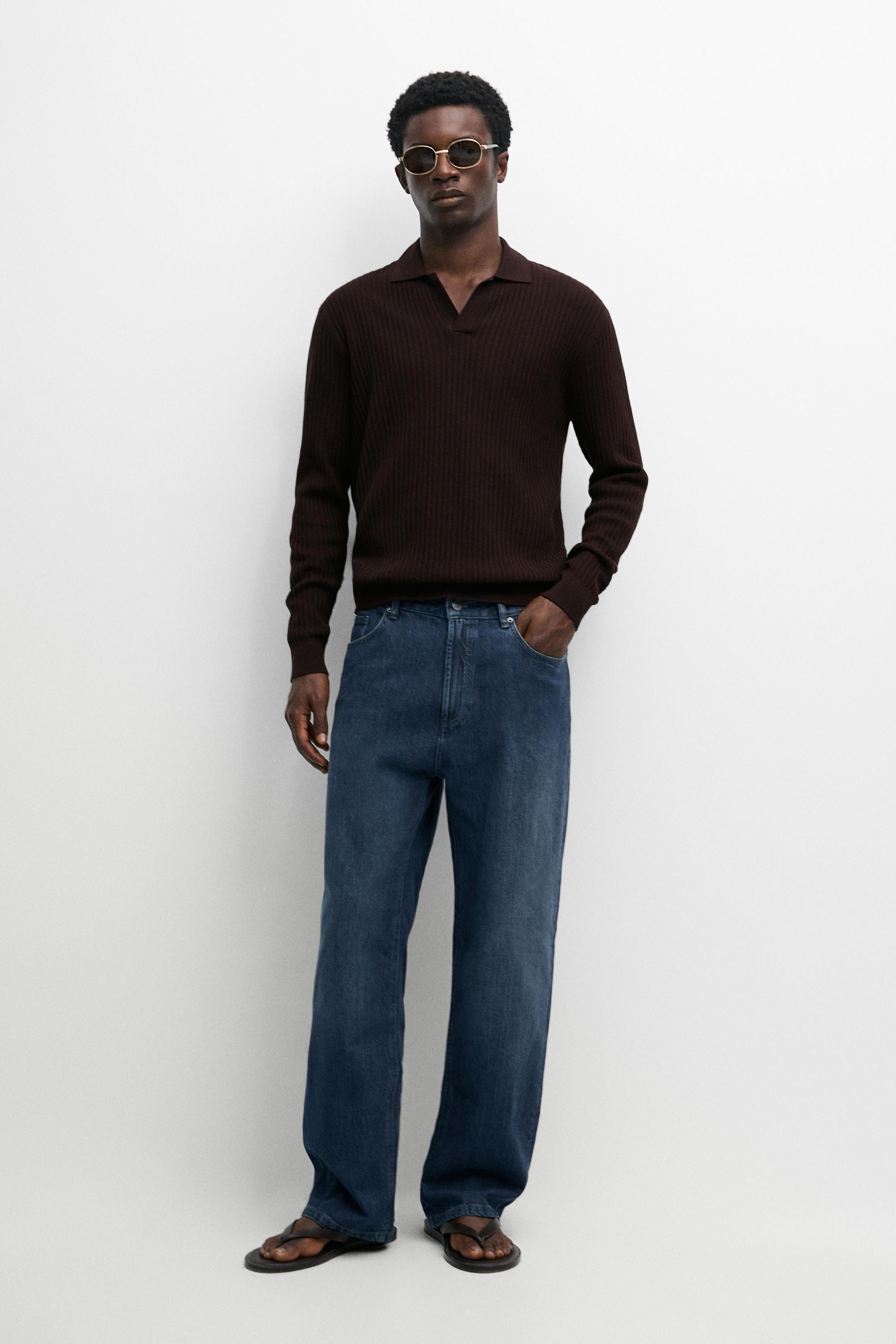 Cotton blend knit polo sweater — BURGUNDY