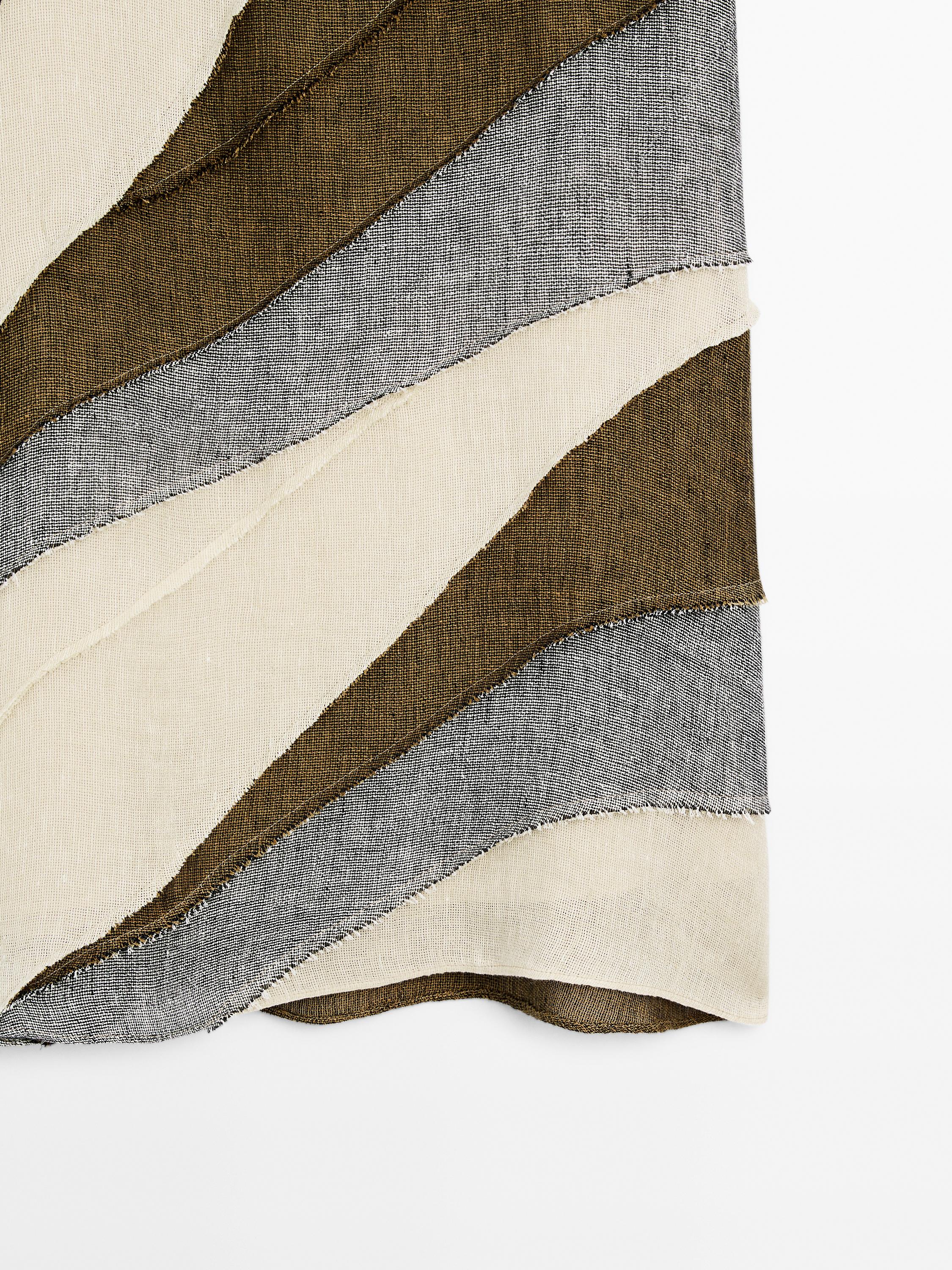 100% linen patchwork midi skirt