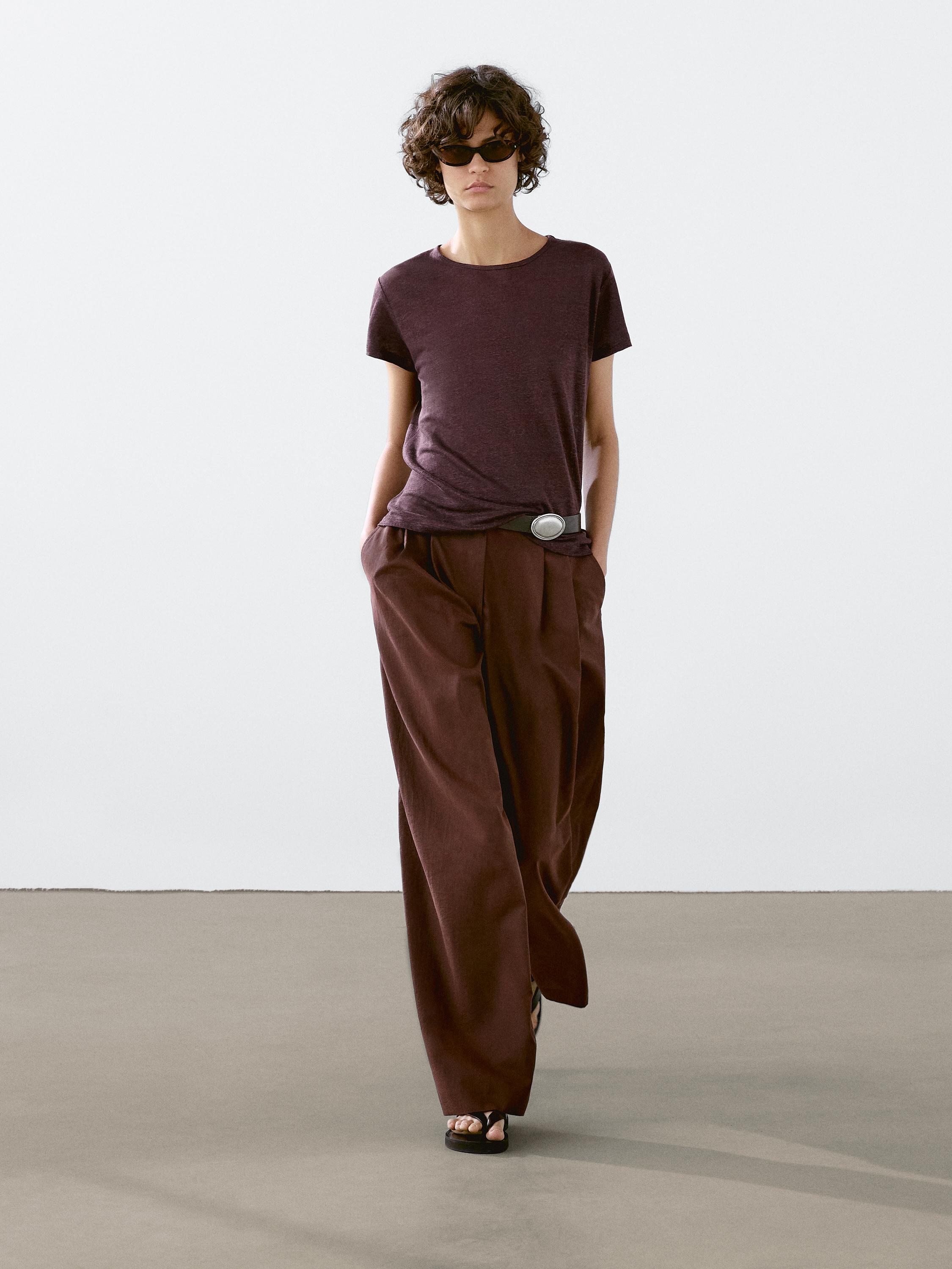 Tricou din in 100% cu mânecă scurtă