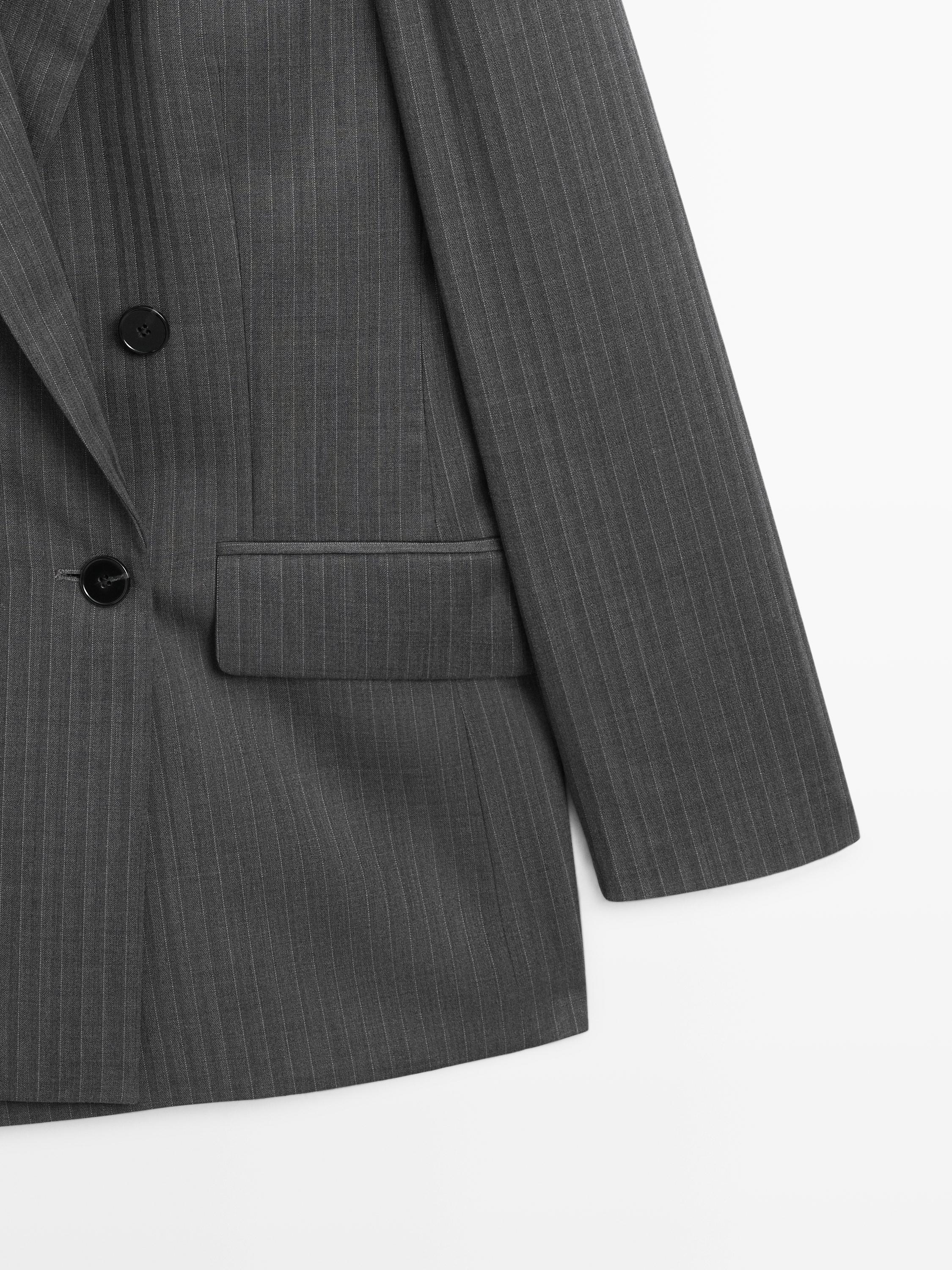 Pinstripe cool wool blend suit blazer — GREY