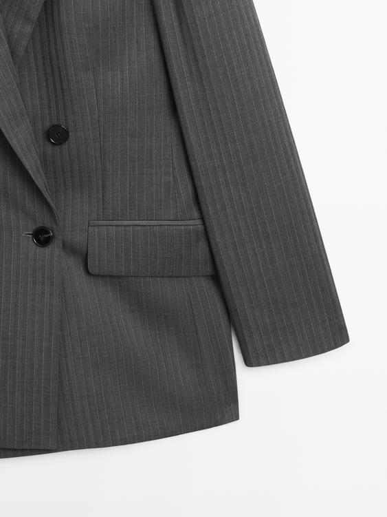 İnce çizgili yün karışımlı klasik blazer