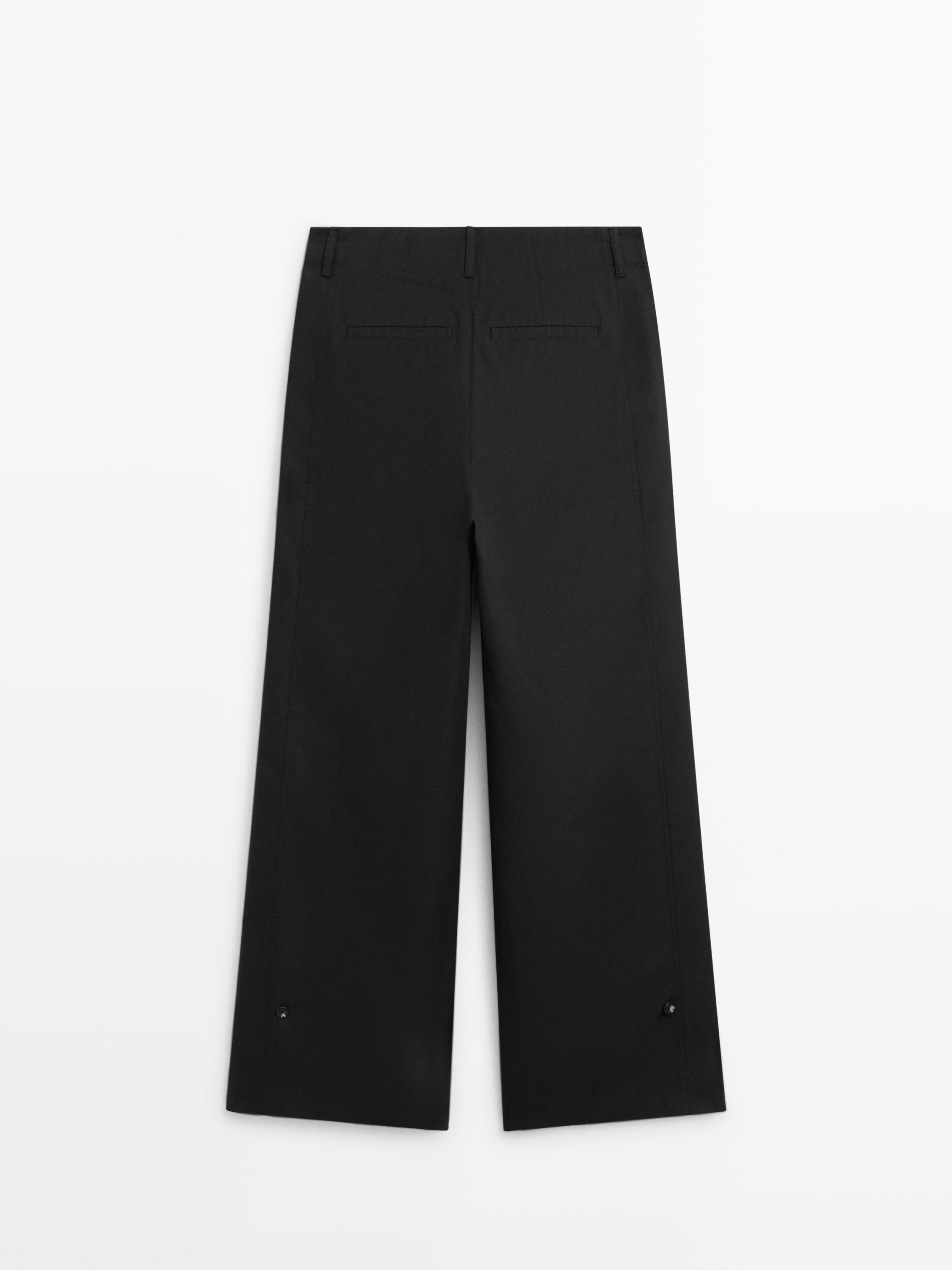 Cotton blend trousers with hem detail — BLACK
