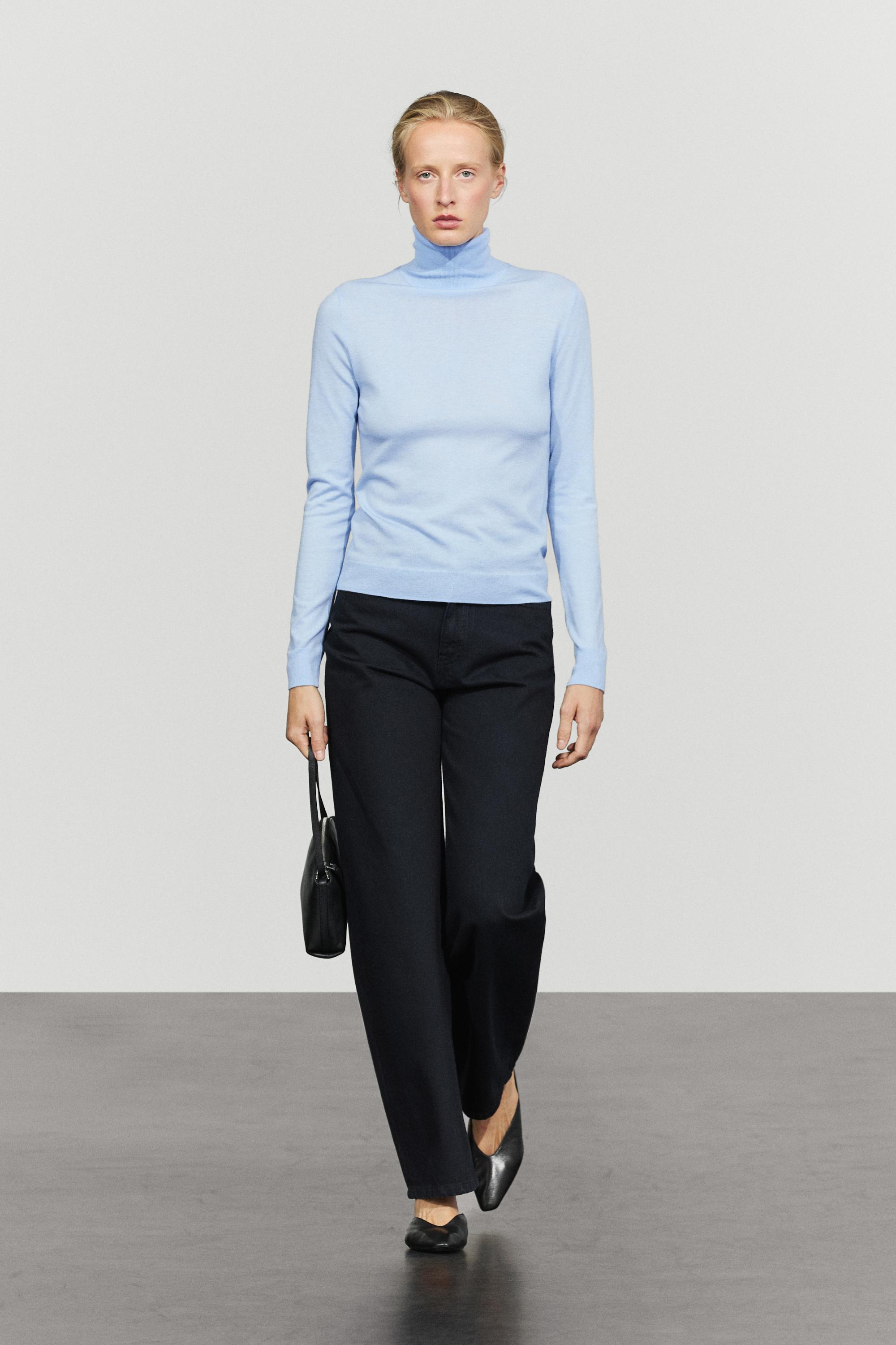 Wool-blend turtleneck knit sweater