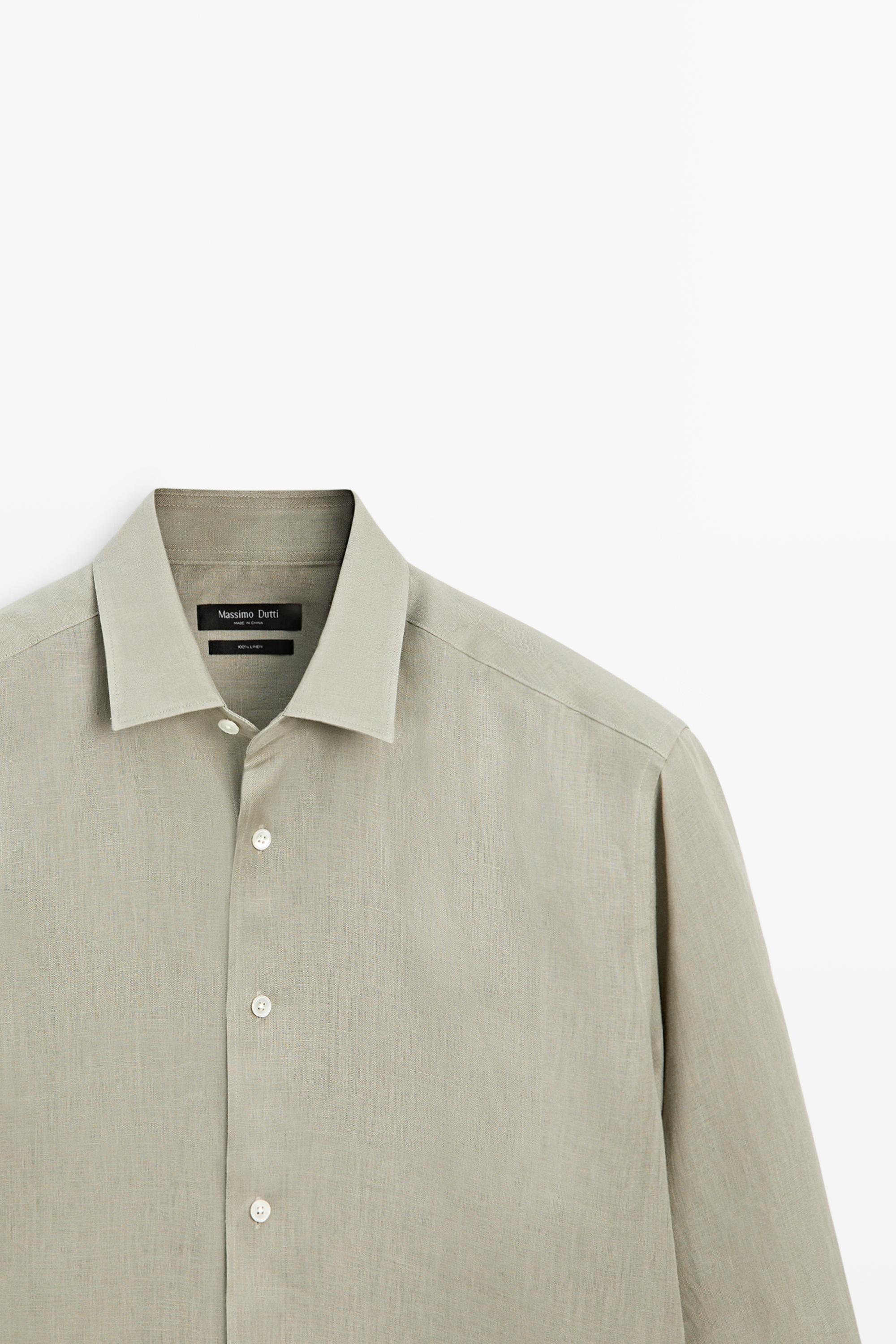 Regular fit 100% extra-fine linen shirt — GREEN