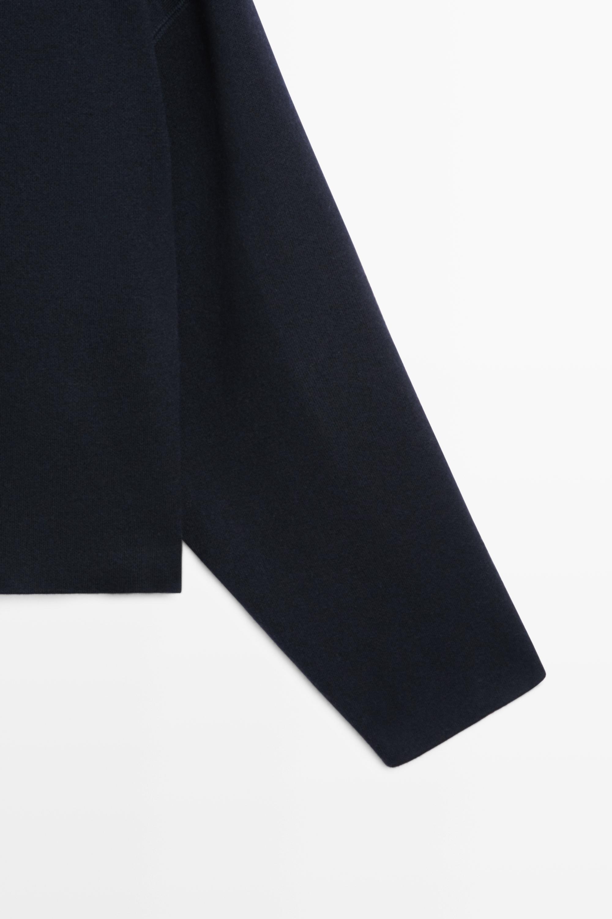 Cotton knit zip-up jacket — NAVY BLUE