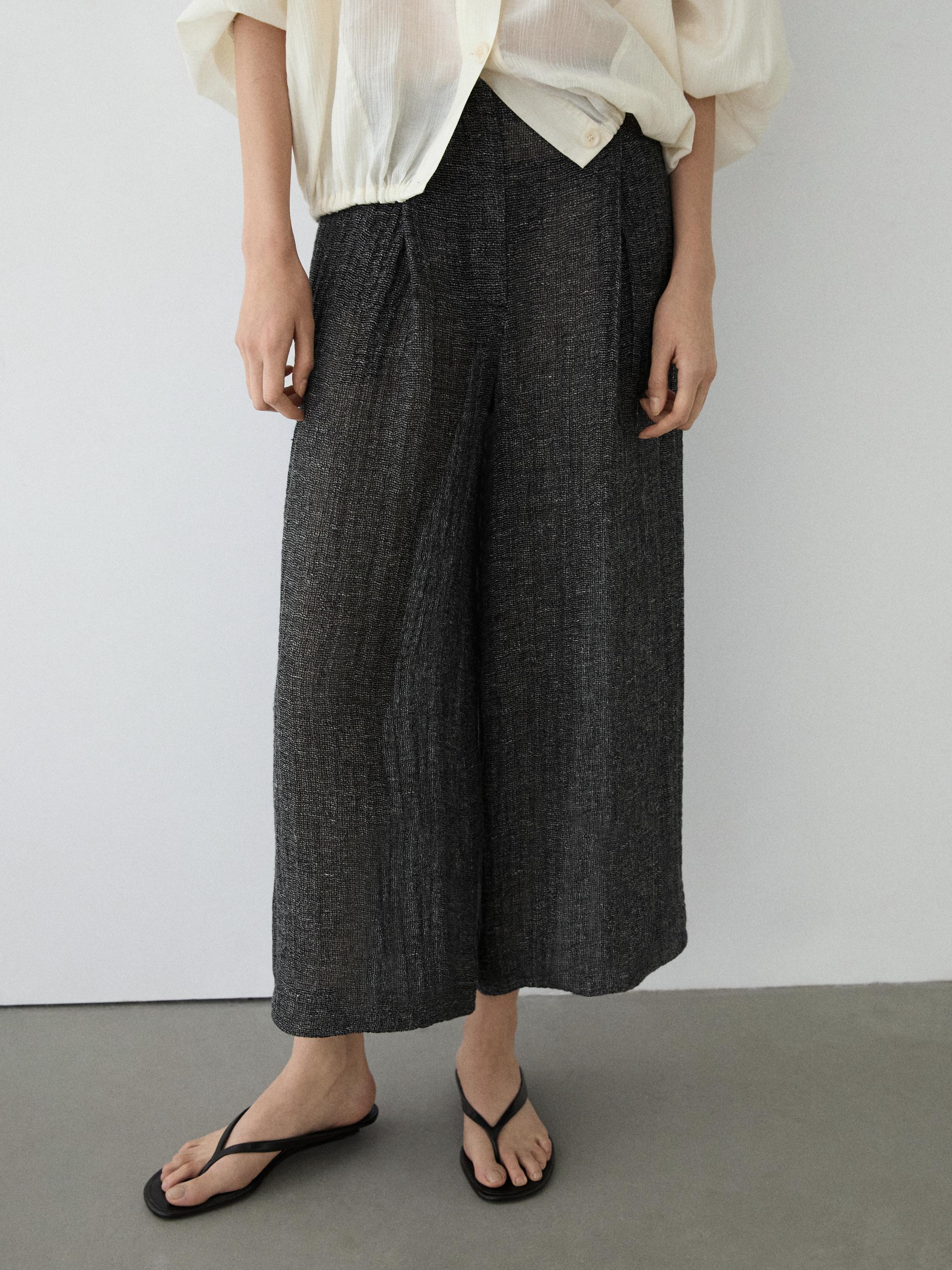 Linen blend melange darted pants — GREY