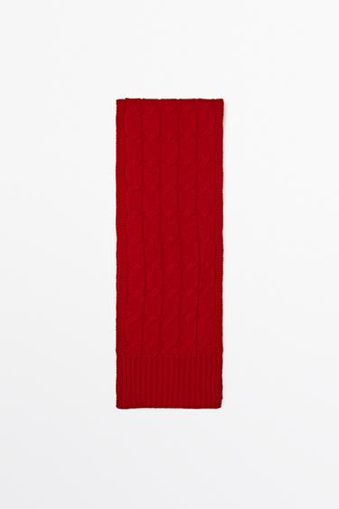 Wool and cashmere cable-knit scarf — RED 1