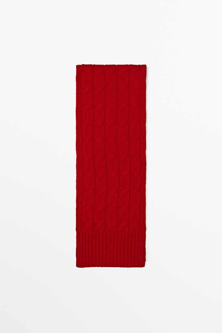 Wool and cashmere cable-knit scarf — RED