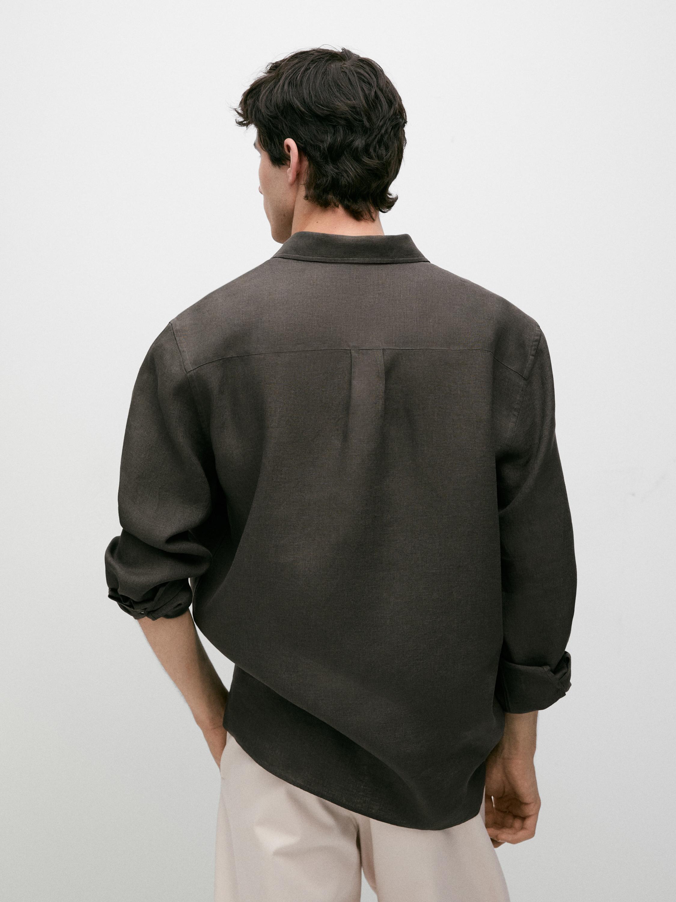 100% linen regular fit shirt — DARK GREEN