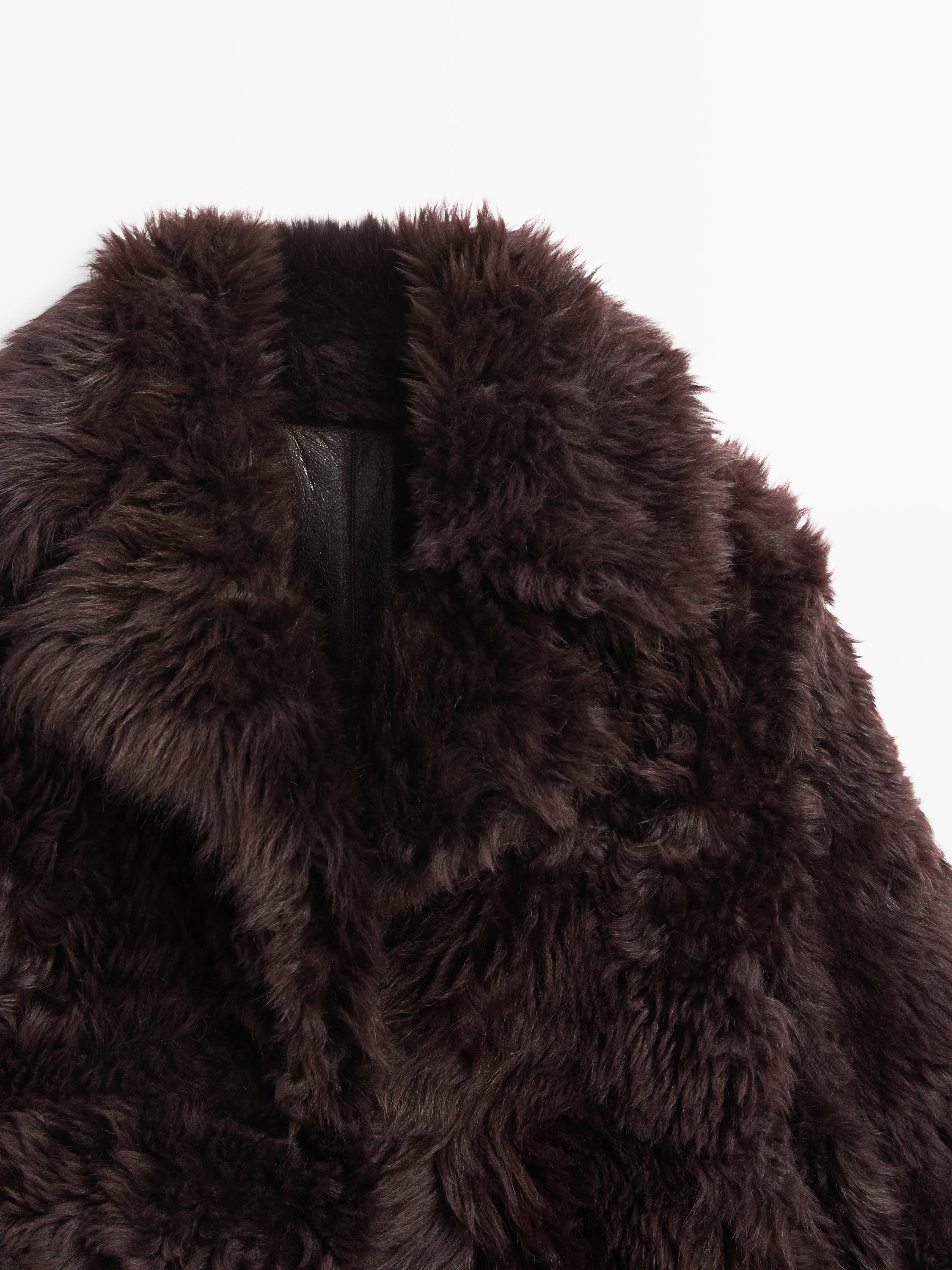 Sheepskin leather coat with lapel collar - STUDIO