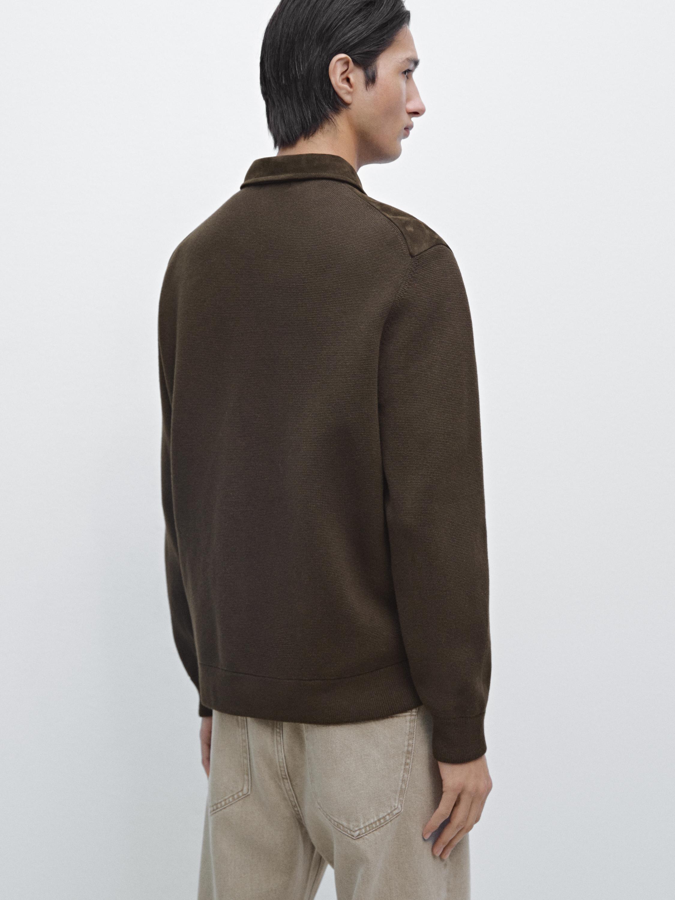 Contrast cotton and leather jacket — BROWN