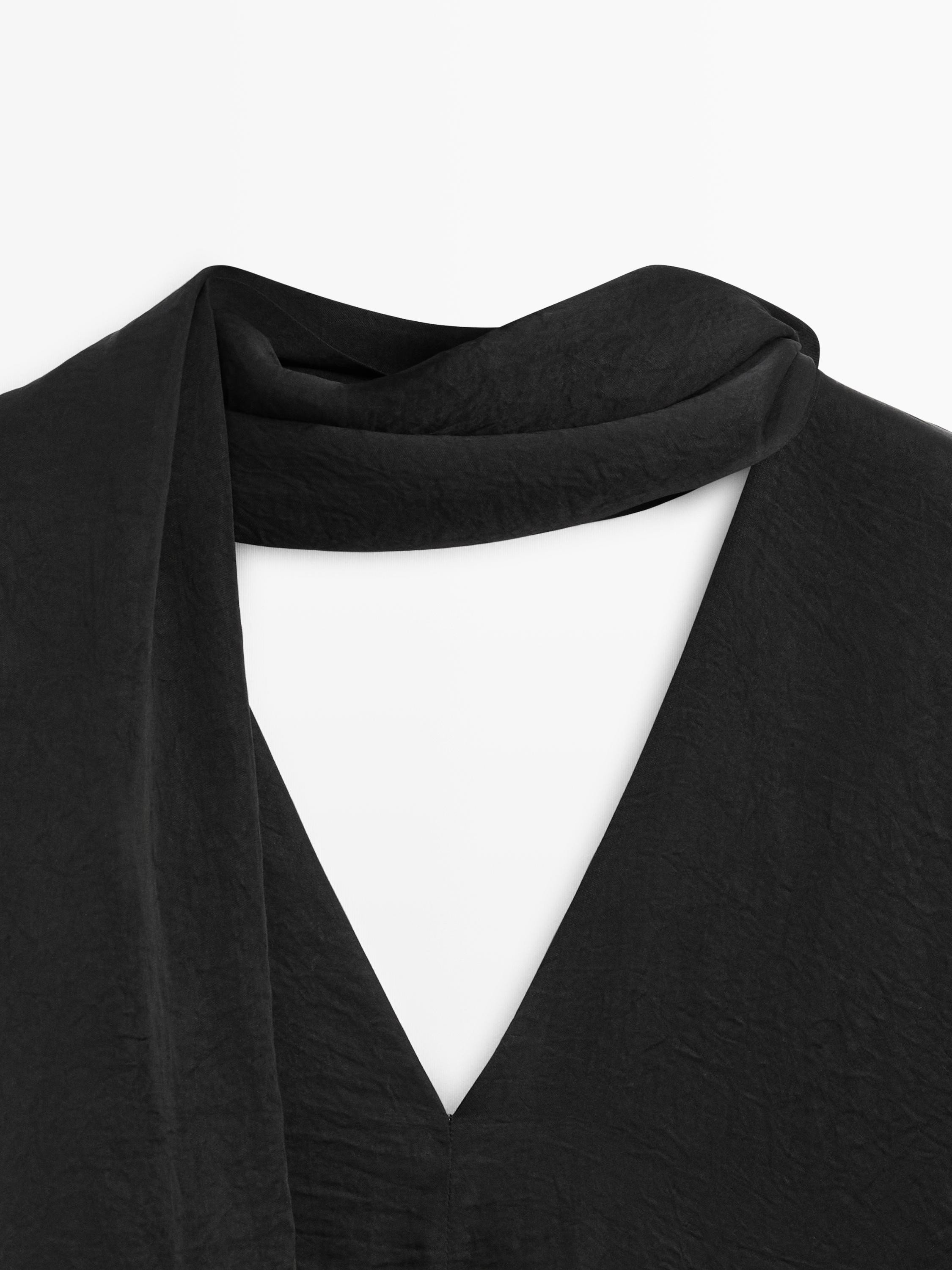 V-neckline blouse with tie detail - STUDIO — BLACK