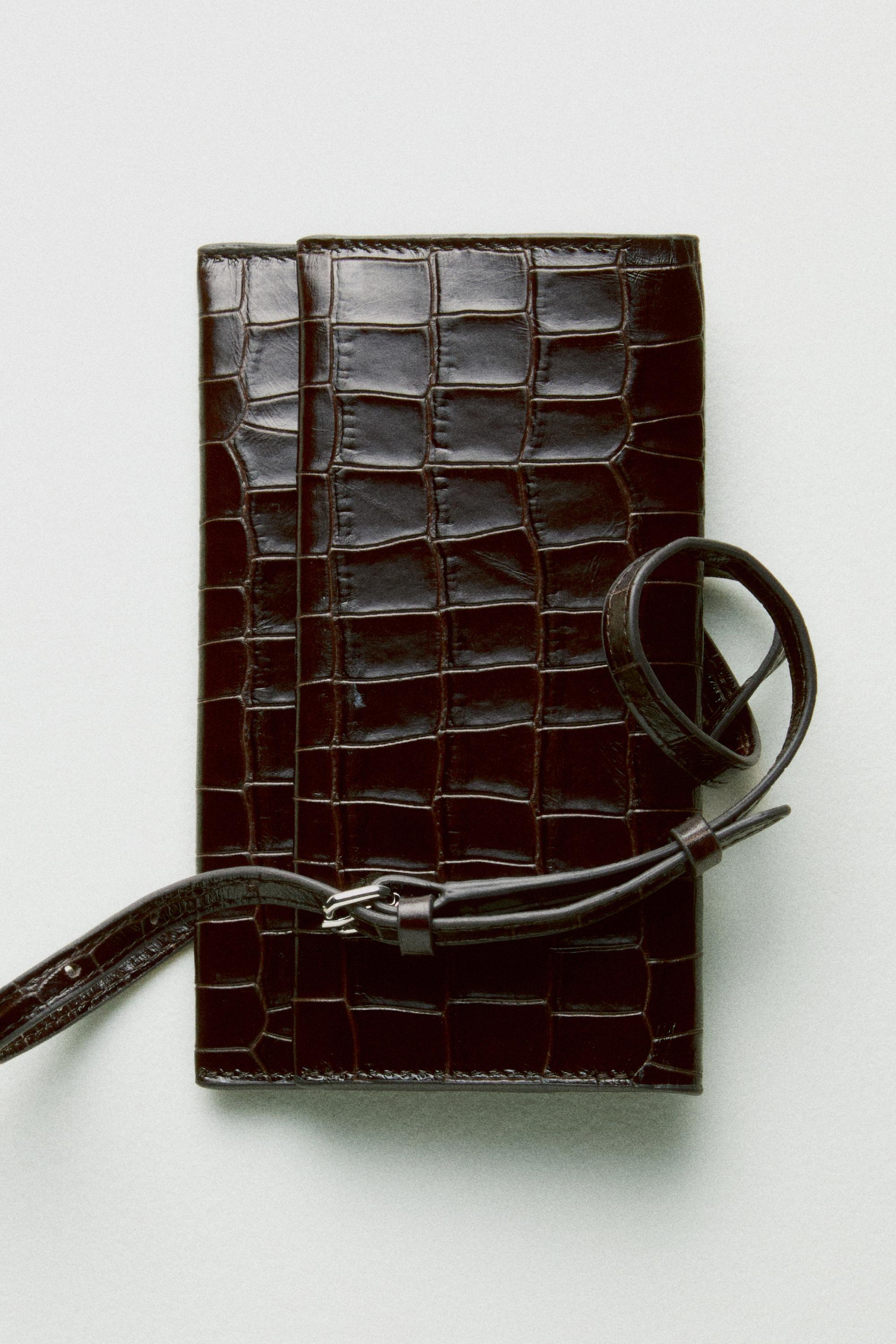 Crocodile-embossed leather belt bag — BROWN