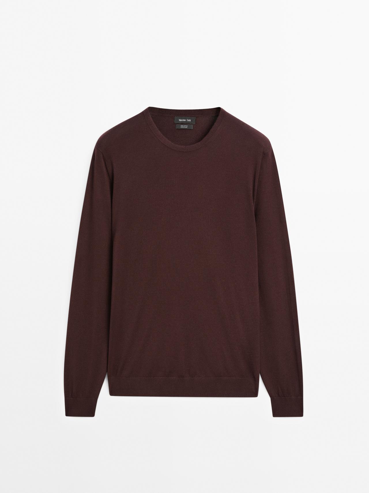 Massimo Dutti - Herre - Langærmet Trøje I Bomuldstrik - Granatrød - Xl