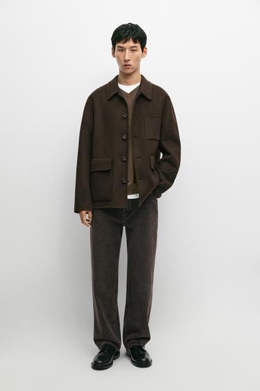 Double wool fabric overshirt — Chocolate 1
