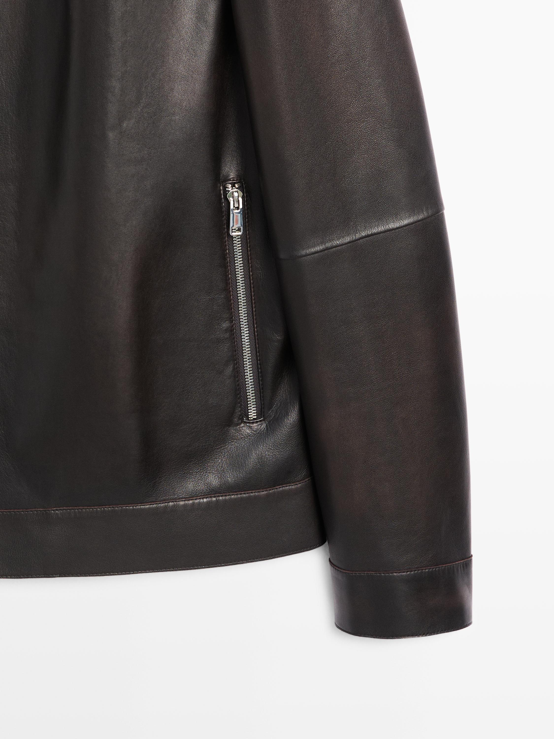 Distressed effect nappa leather jacket — BROWN