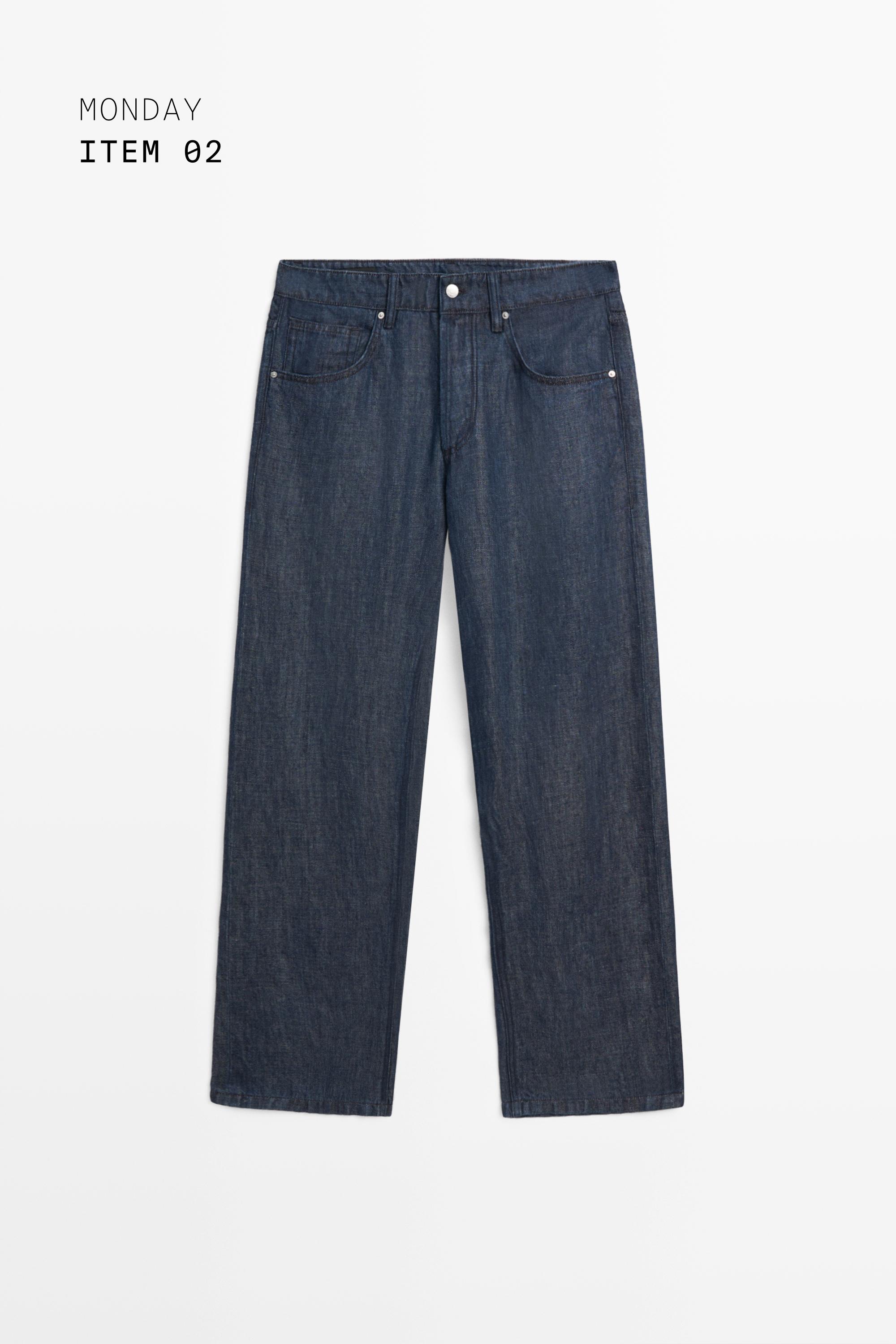 100% linen wide-leg jeans — Light Blue