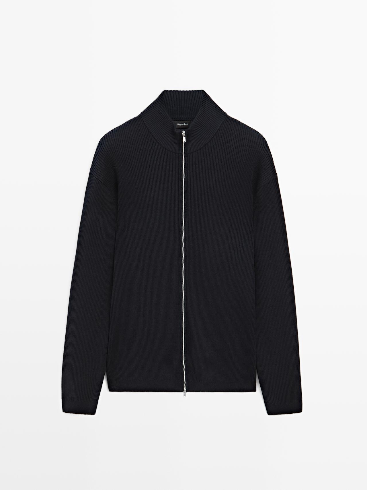 Massimo Dutti - Herre - Cardigan I 100% Bomuld Med Lynlås - Marineblå - L