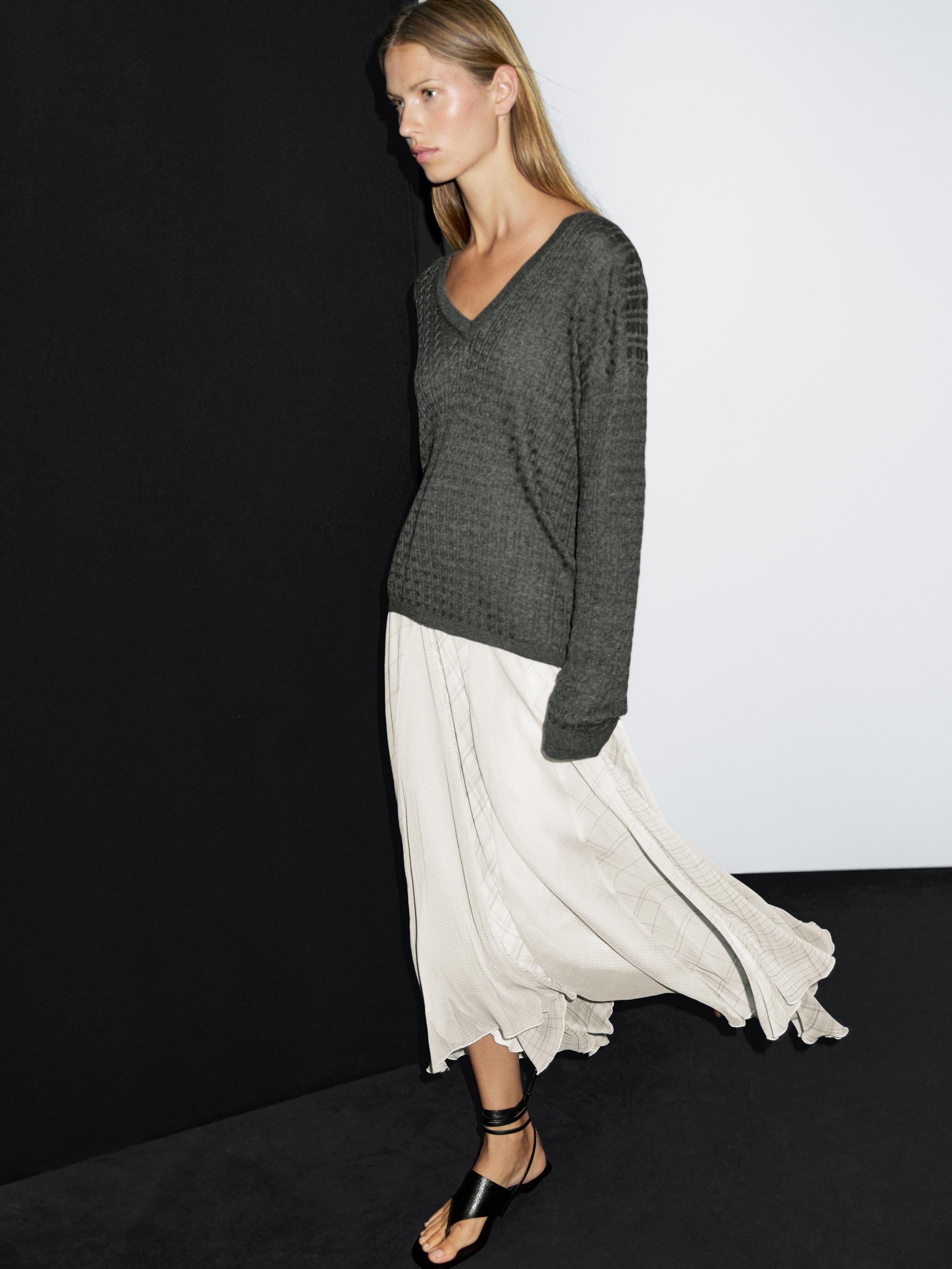 Asymmetric check midi skirt