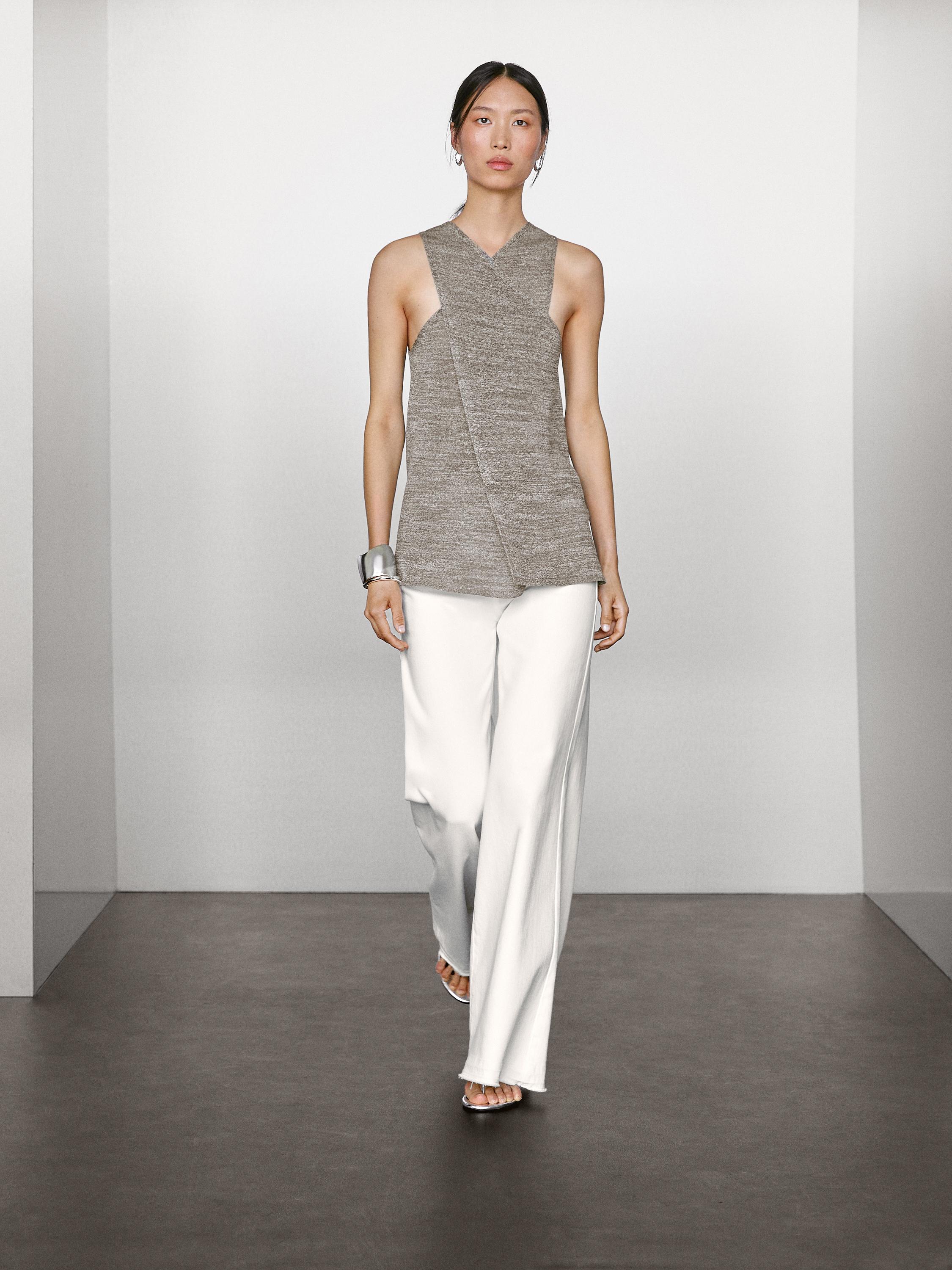 Linen blend crossover halter top