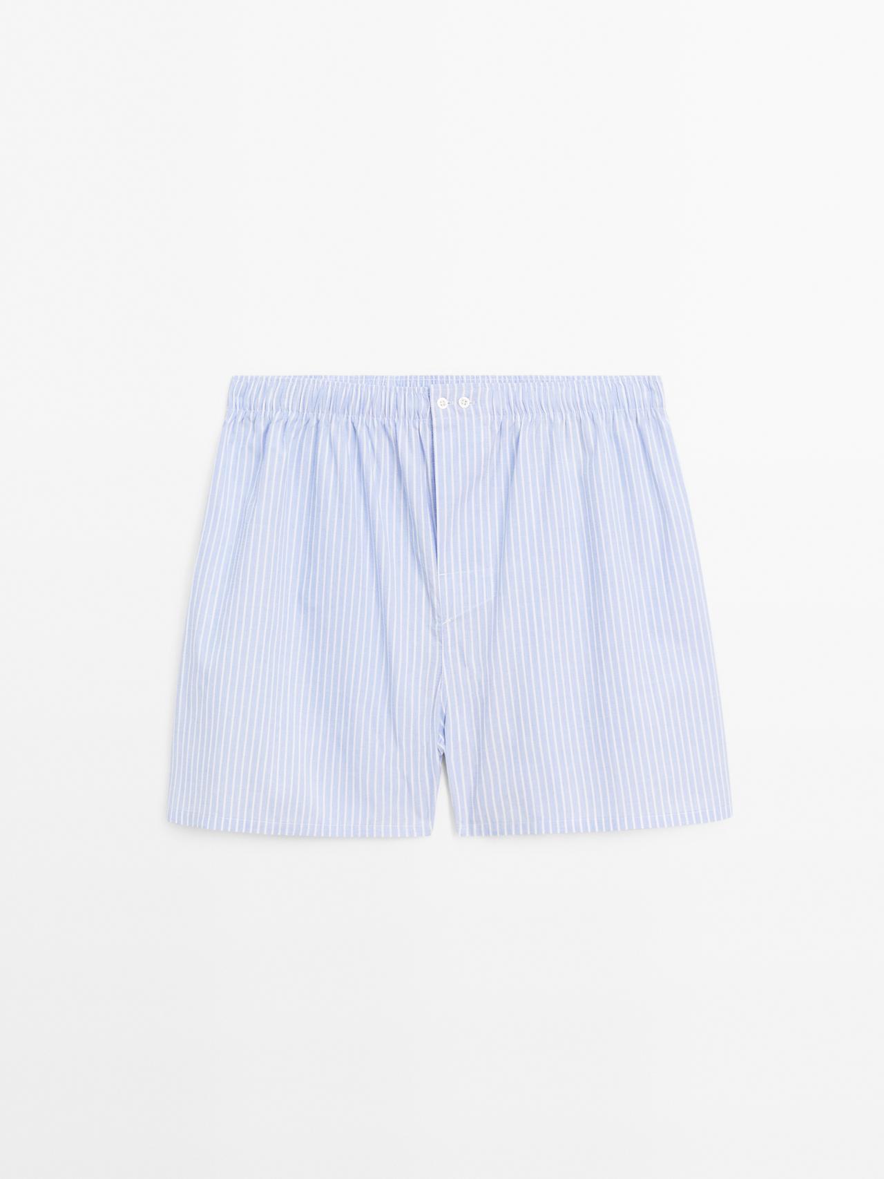 Massimo Dutti - Herre - Stribede Boxershorts I 100 % Bomuld - Himmelblå - Xl