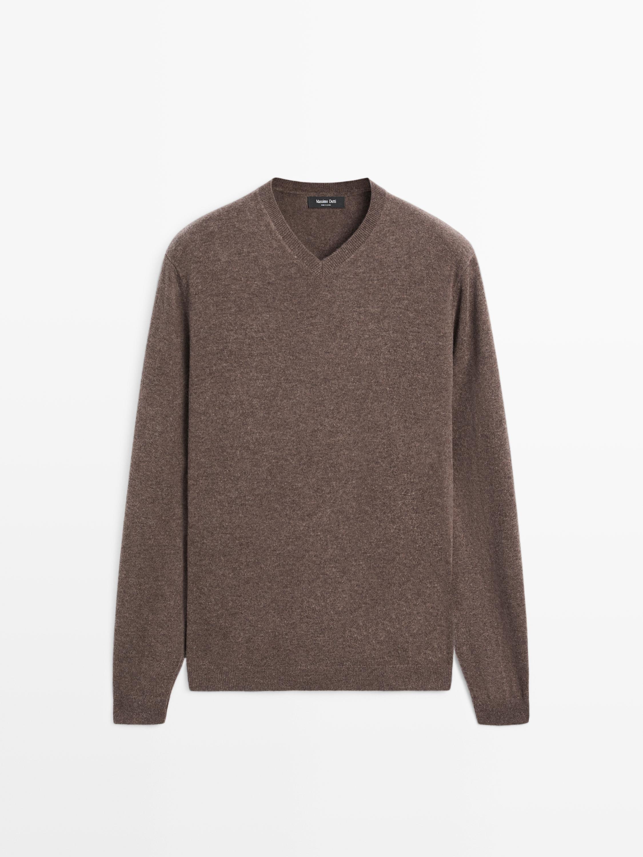 Tricot trui met V-hals van wolmix