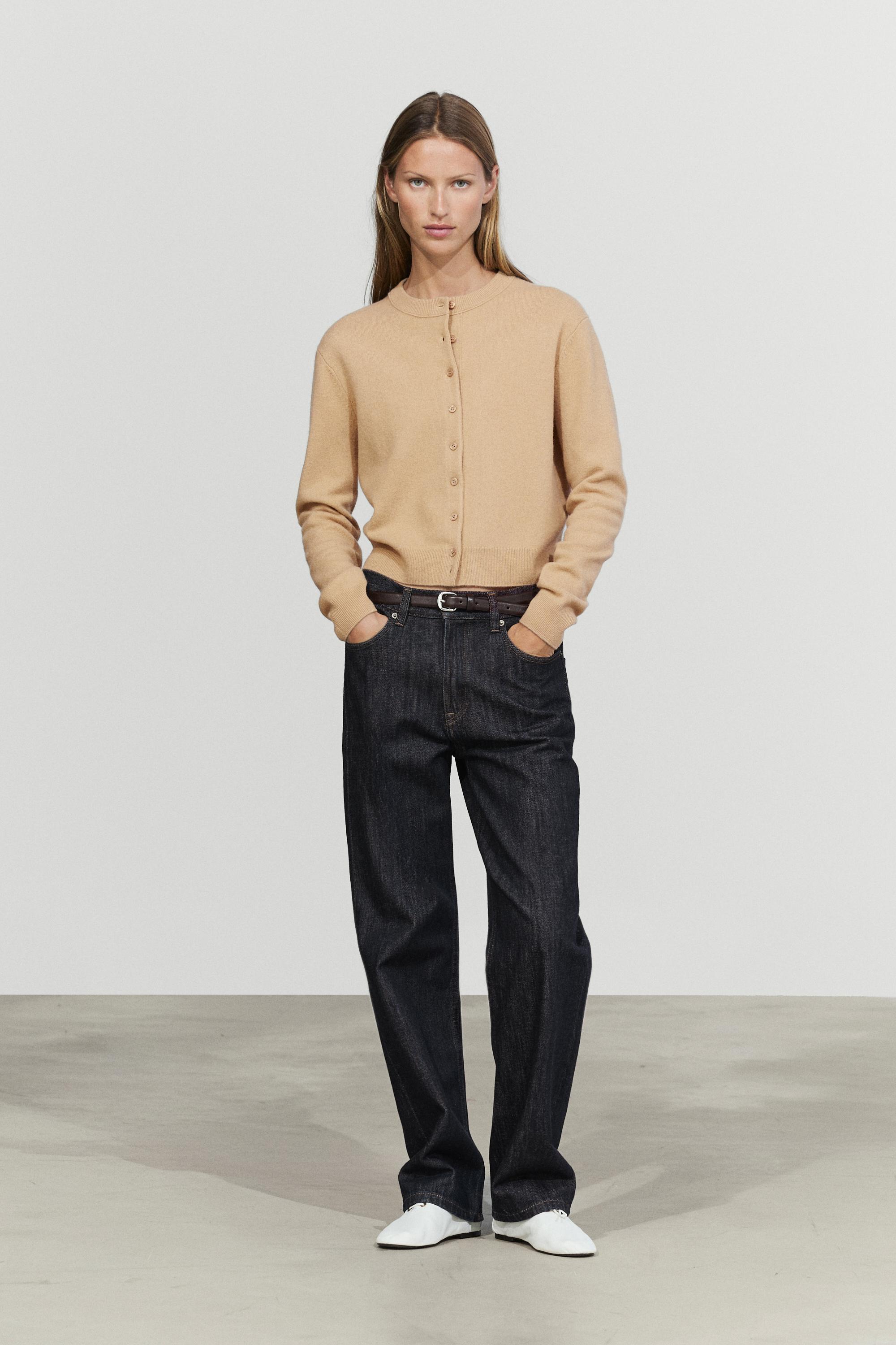 Button-detail knit cardigan — CAMEL
