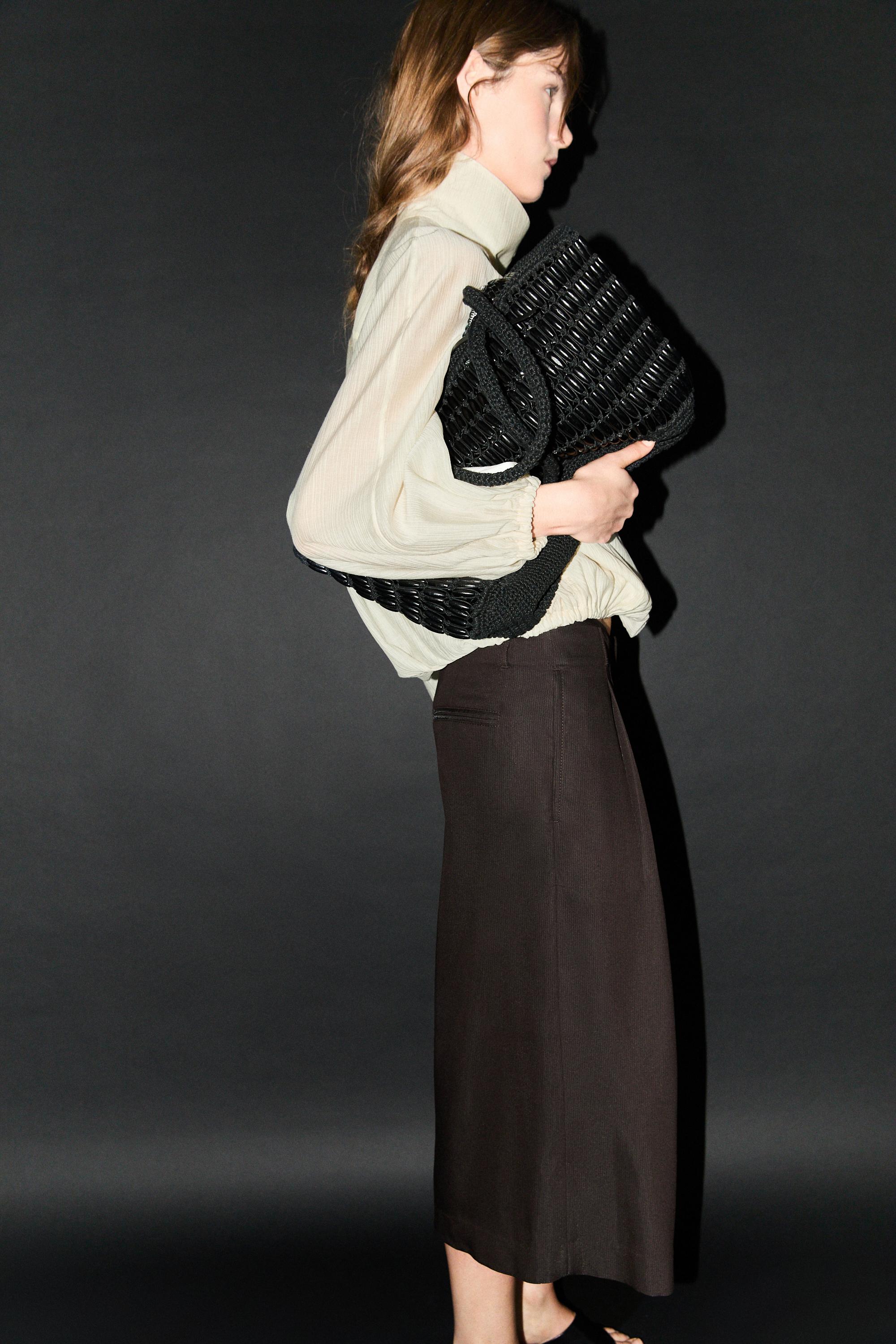Fluid overshirt with puff detail — CREAM