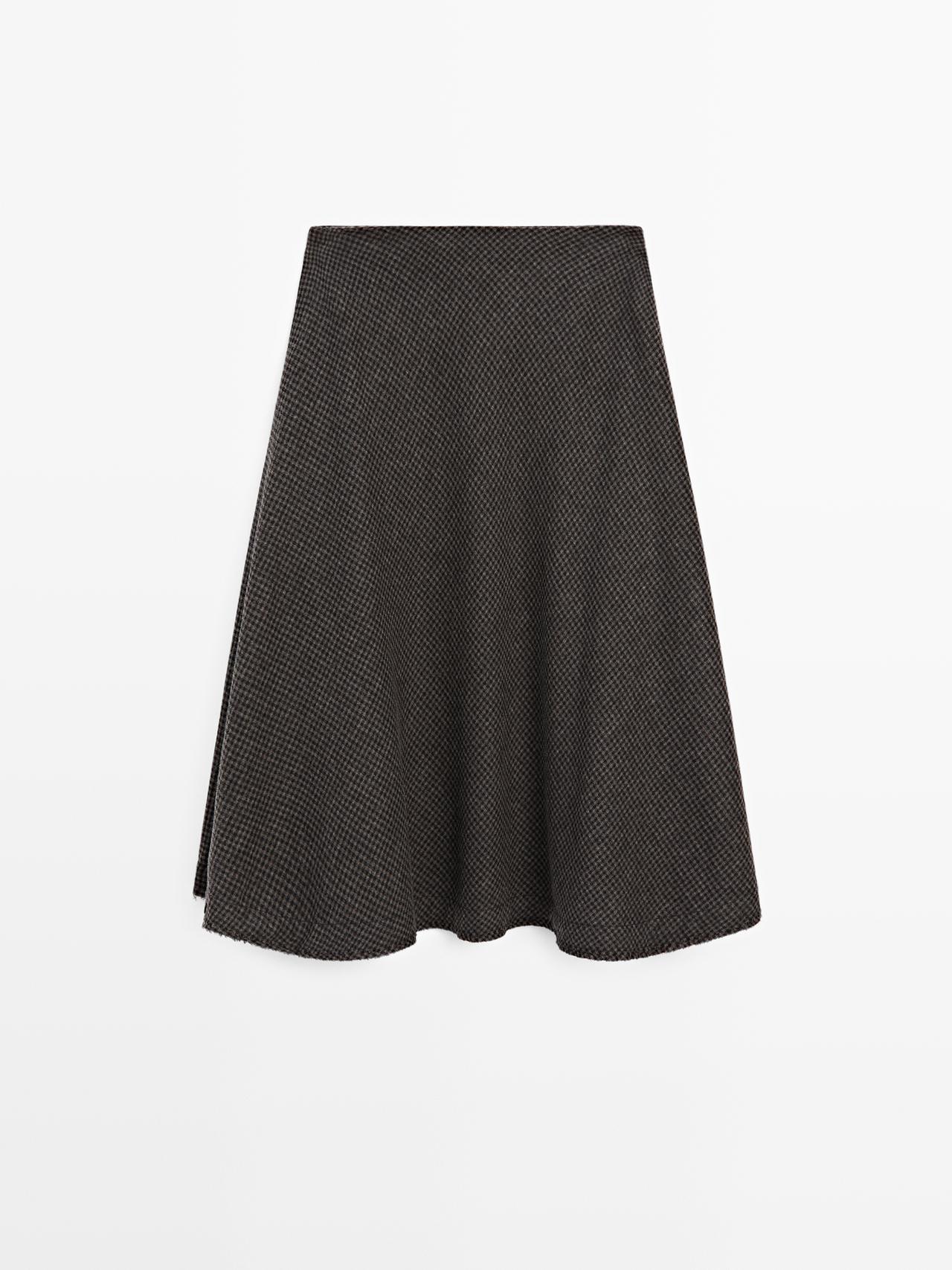 Massimo Dutti - Dame - Køkkenternet Midi-Nederdel Med Svaj - Sort - 38