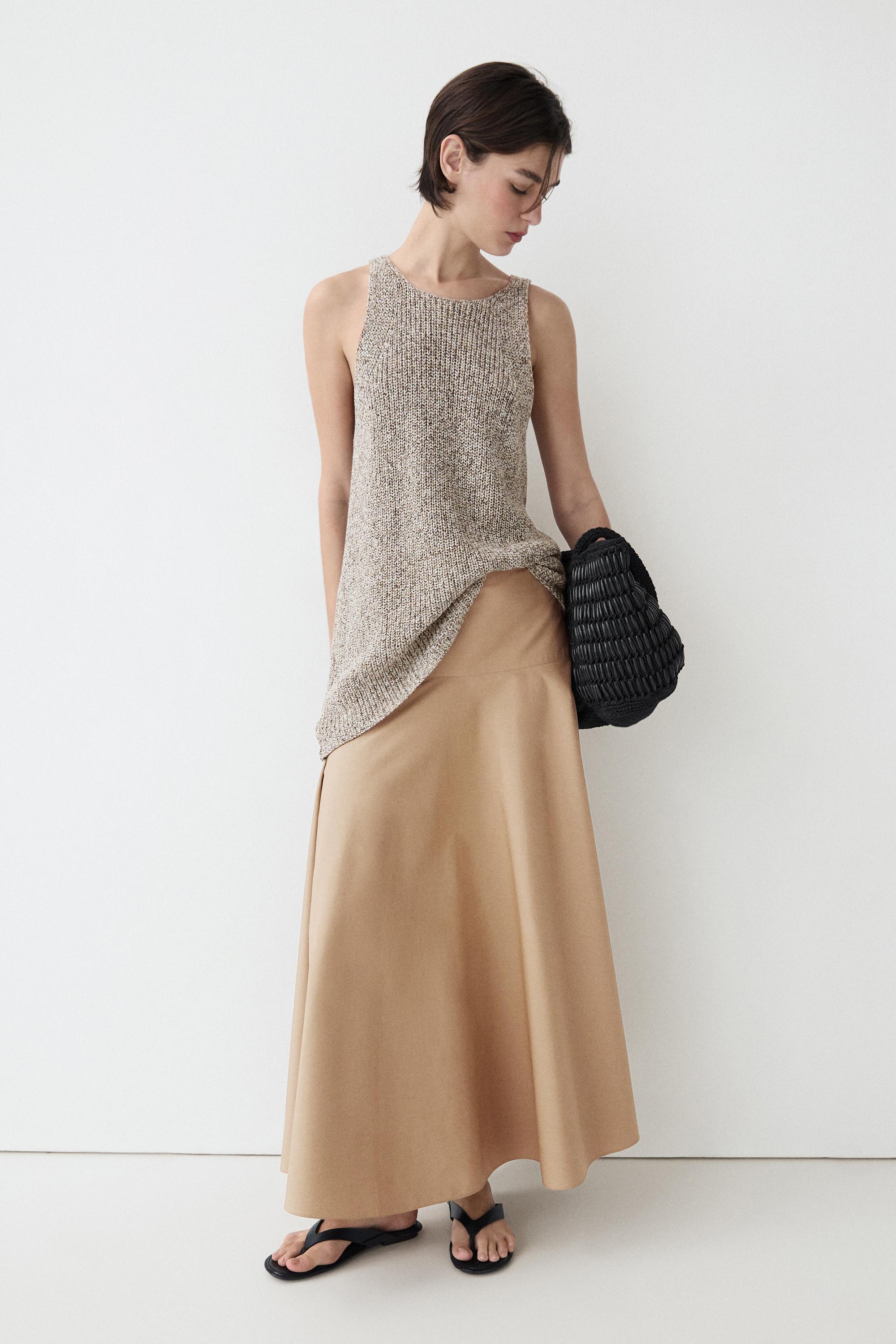 Flounce midi skirt with yoke detail — CAMEL