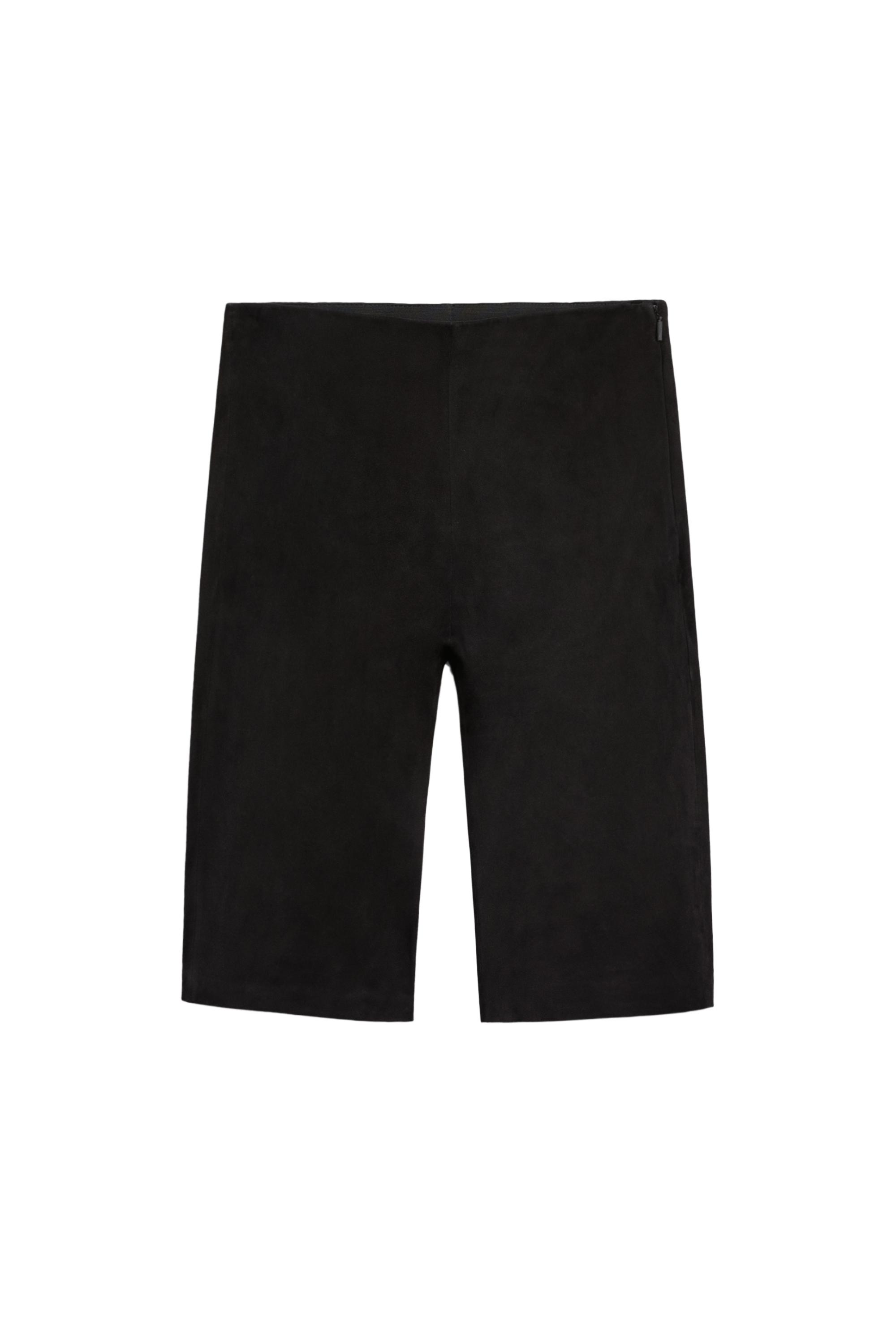 Suede leather cycling shorts — BLACK
