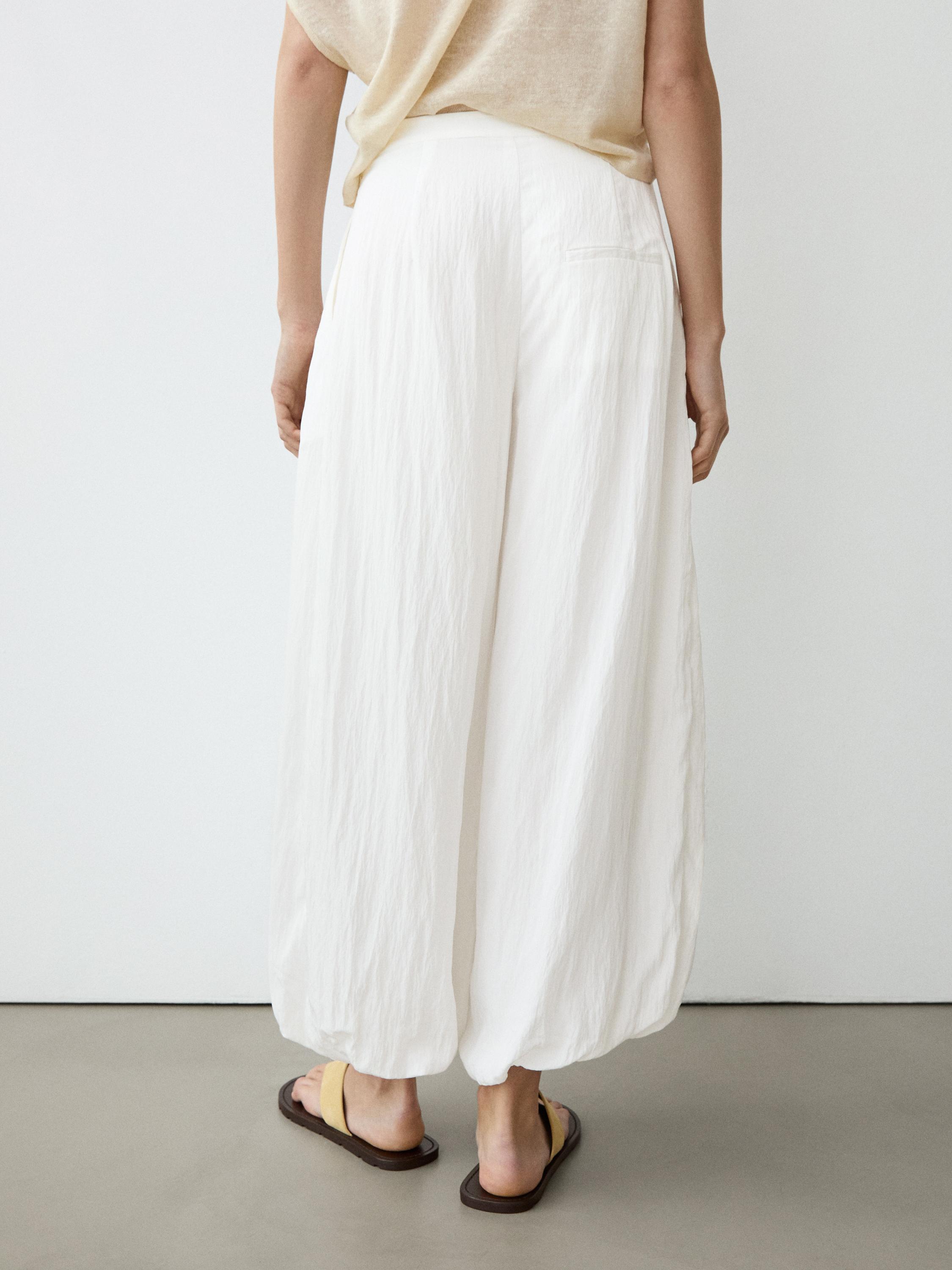 Flowing sarouel trousers with textured detail — WHITE