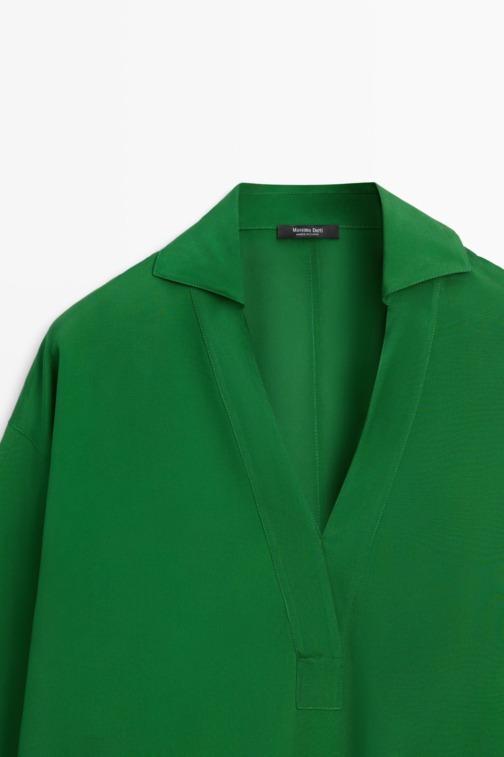 Long sleeve flowing polo shirt — GREEN