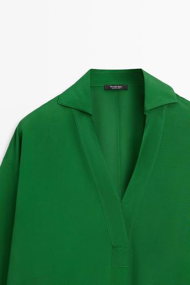 Long sleeve flowing polo shirt — GREEN 4
