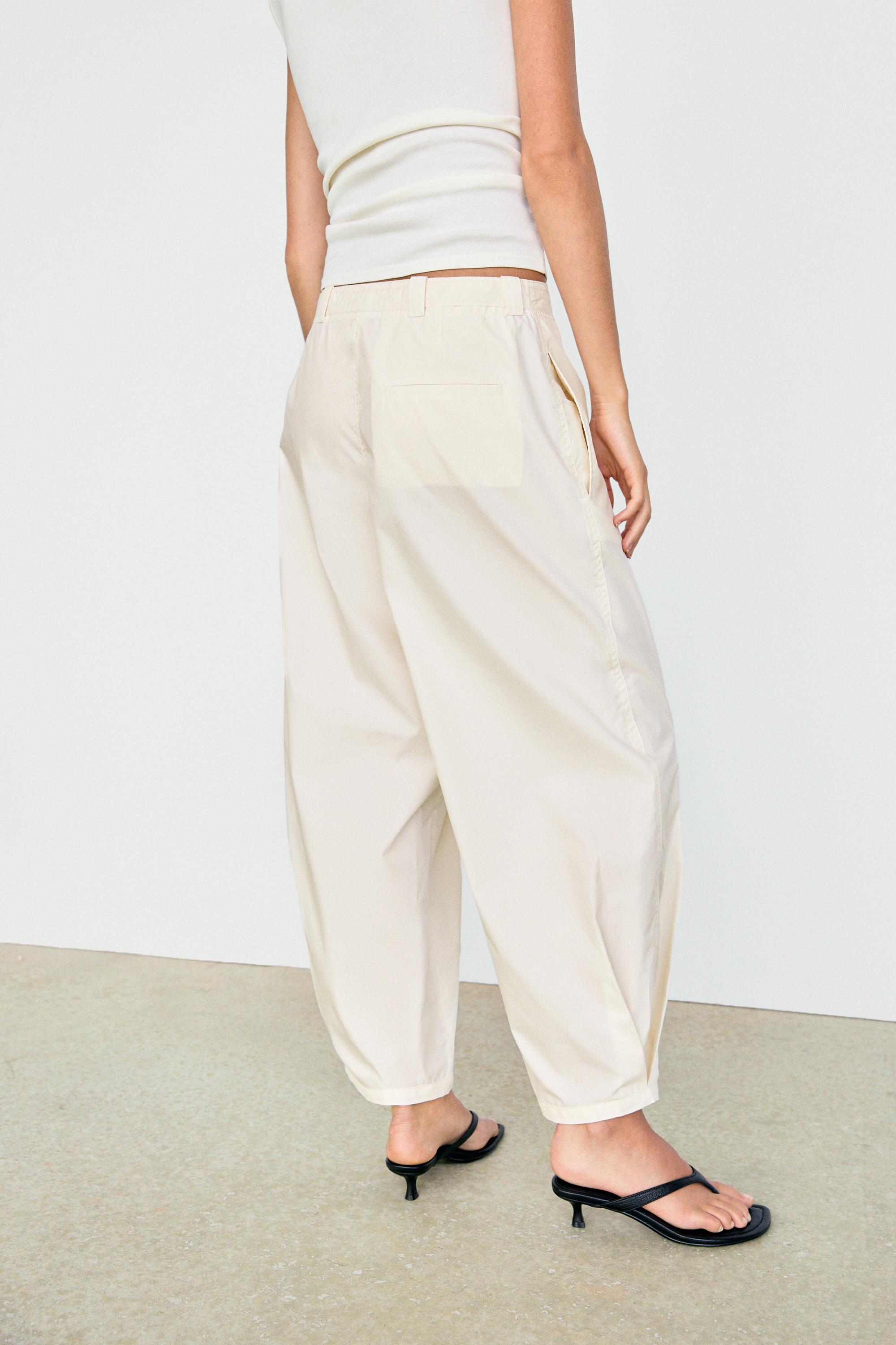Cotton blend pants with tie detail — WHITE