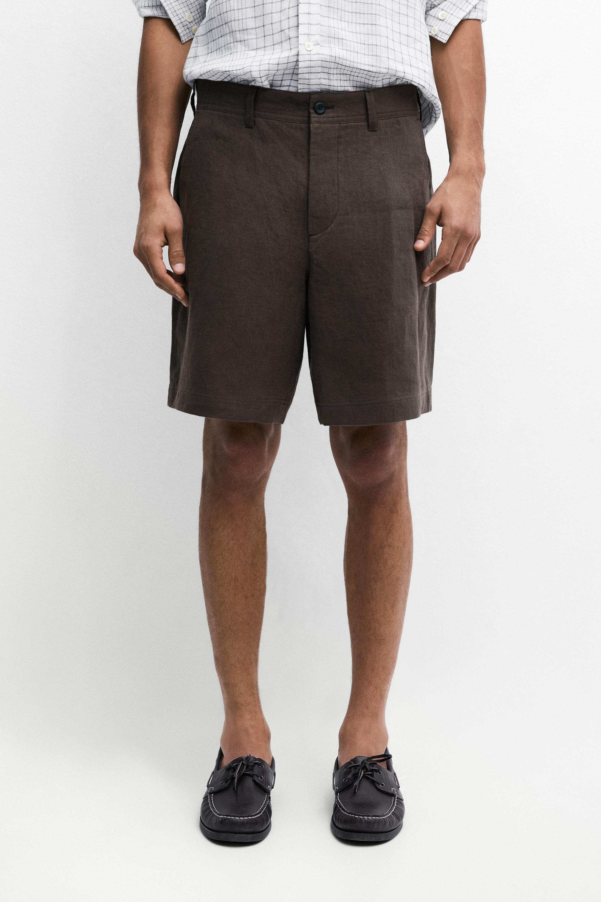 100% linen short Bermuda shorts — BROWN
