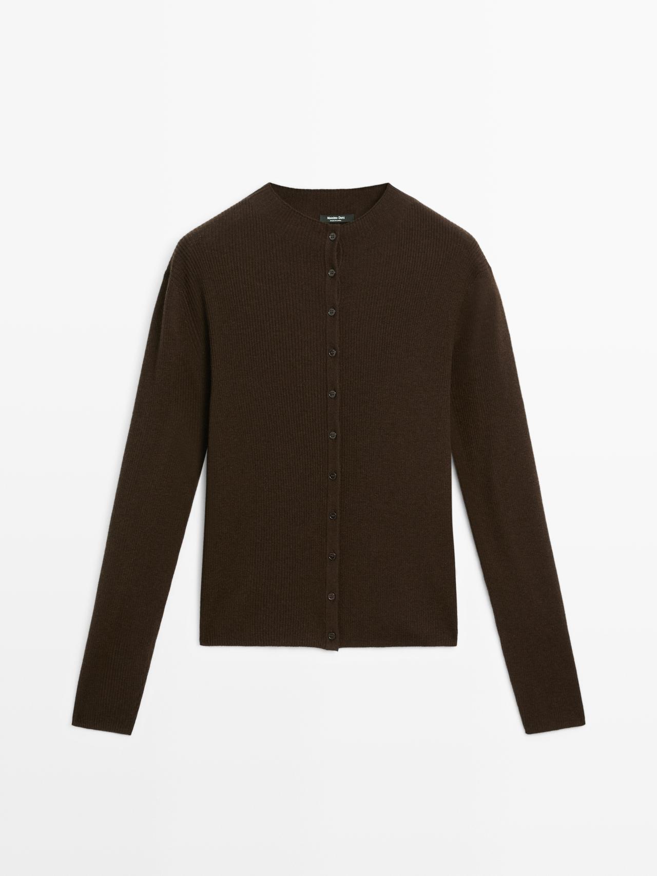 Massimo Dutti - Dame - Cardigan I Ribstof Af Uldblanding - Brun - L