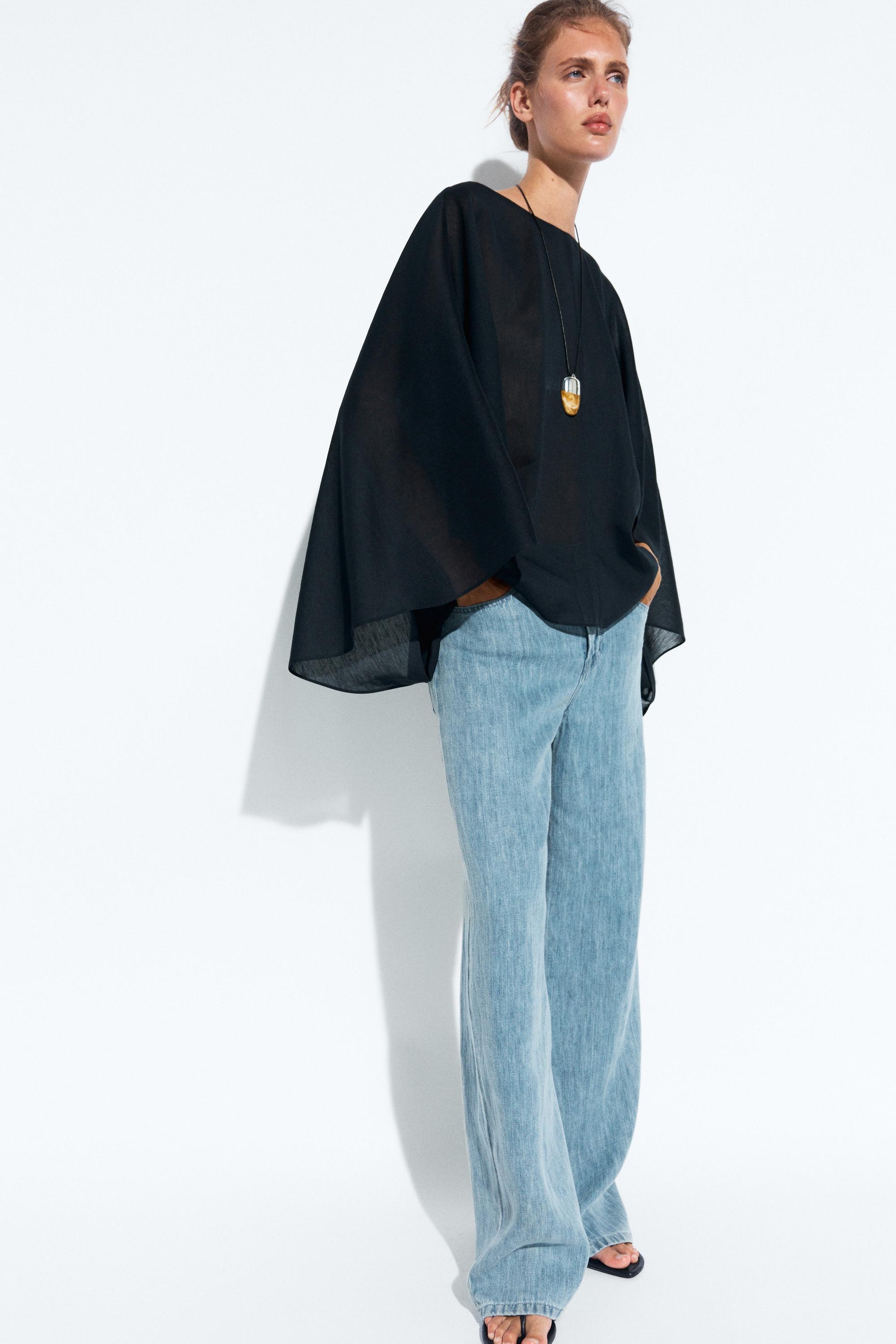 Asymmetric flowing cape — DARK BLUE (alternate view)