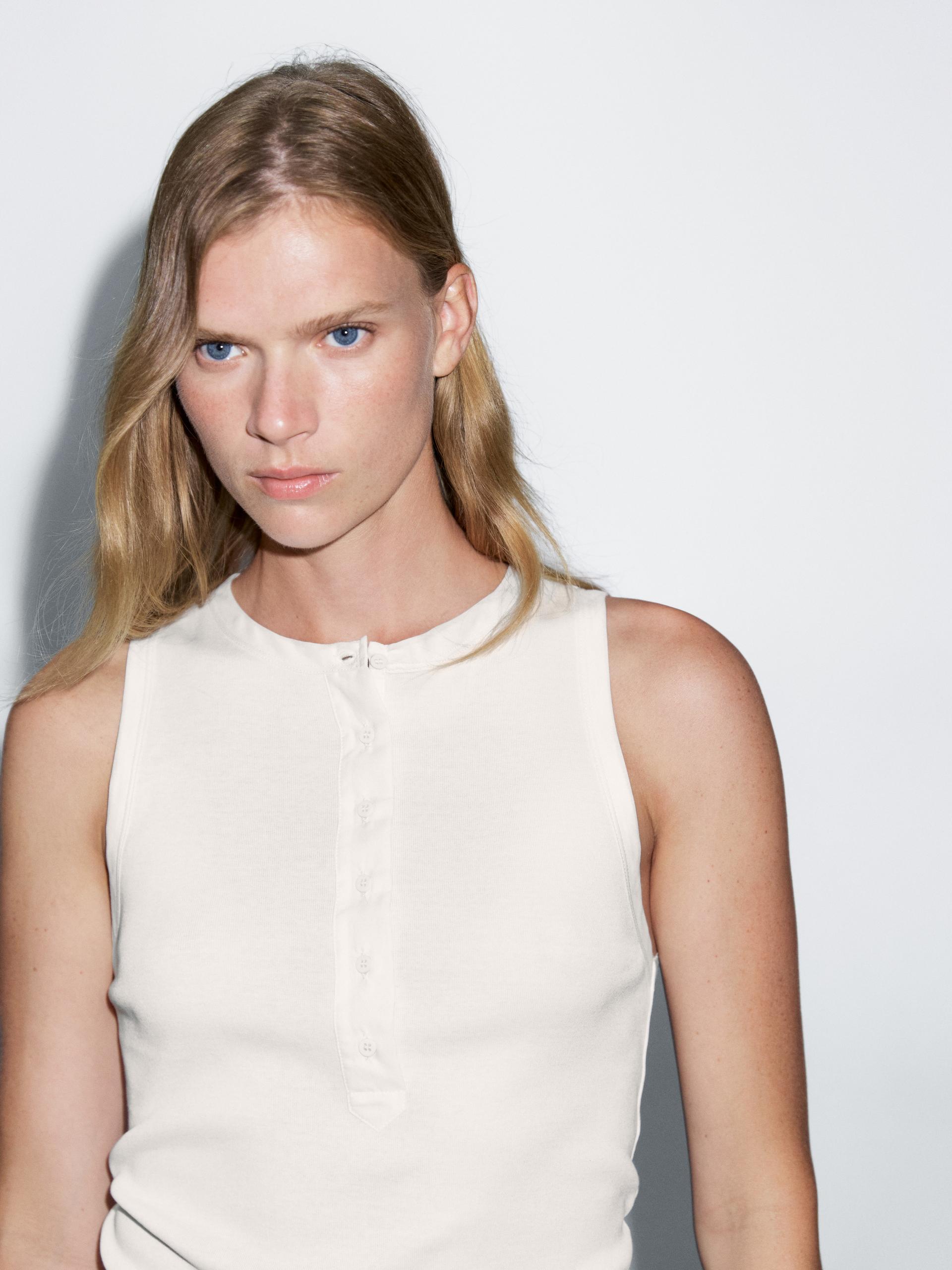 Top Z Kontrastowym Obszyciem - Biały Złamany - M - Massimo Dutti - Kobieta