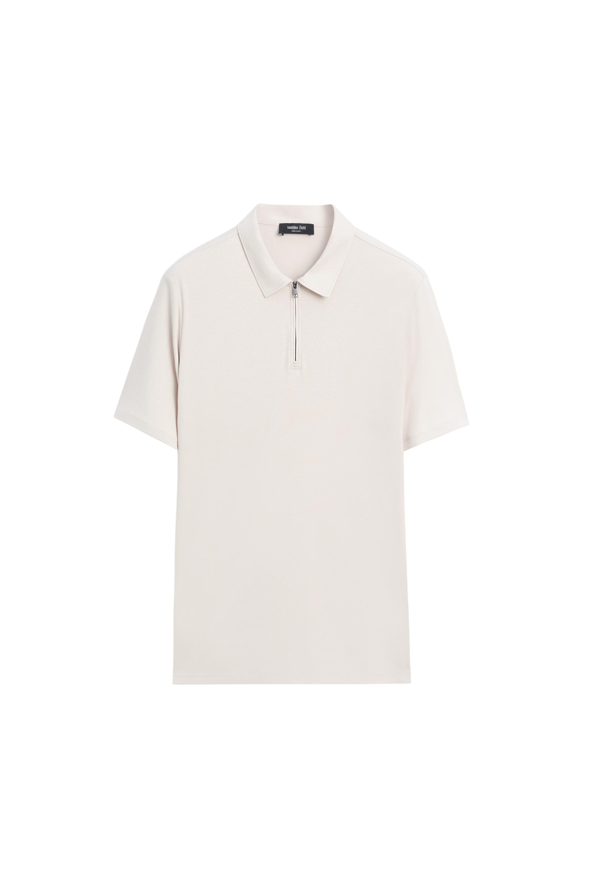 100% cotton polo shirt with zip detail · Stone, White · Polo
