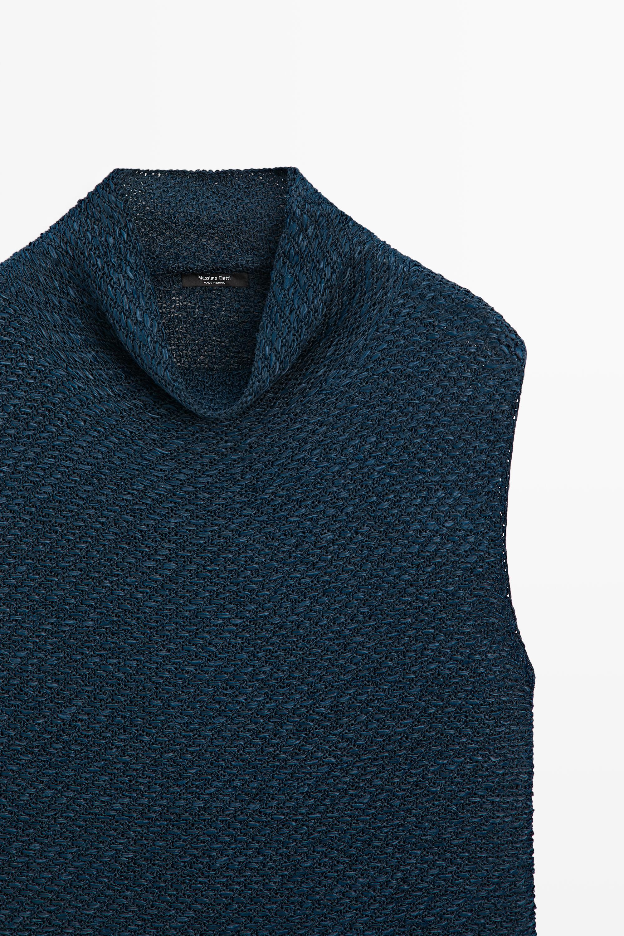 Cotton blend roll neck top — Dark Blue