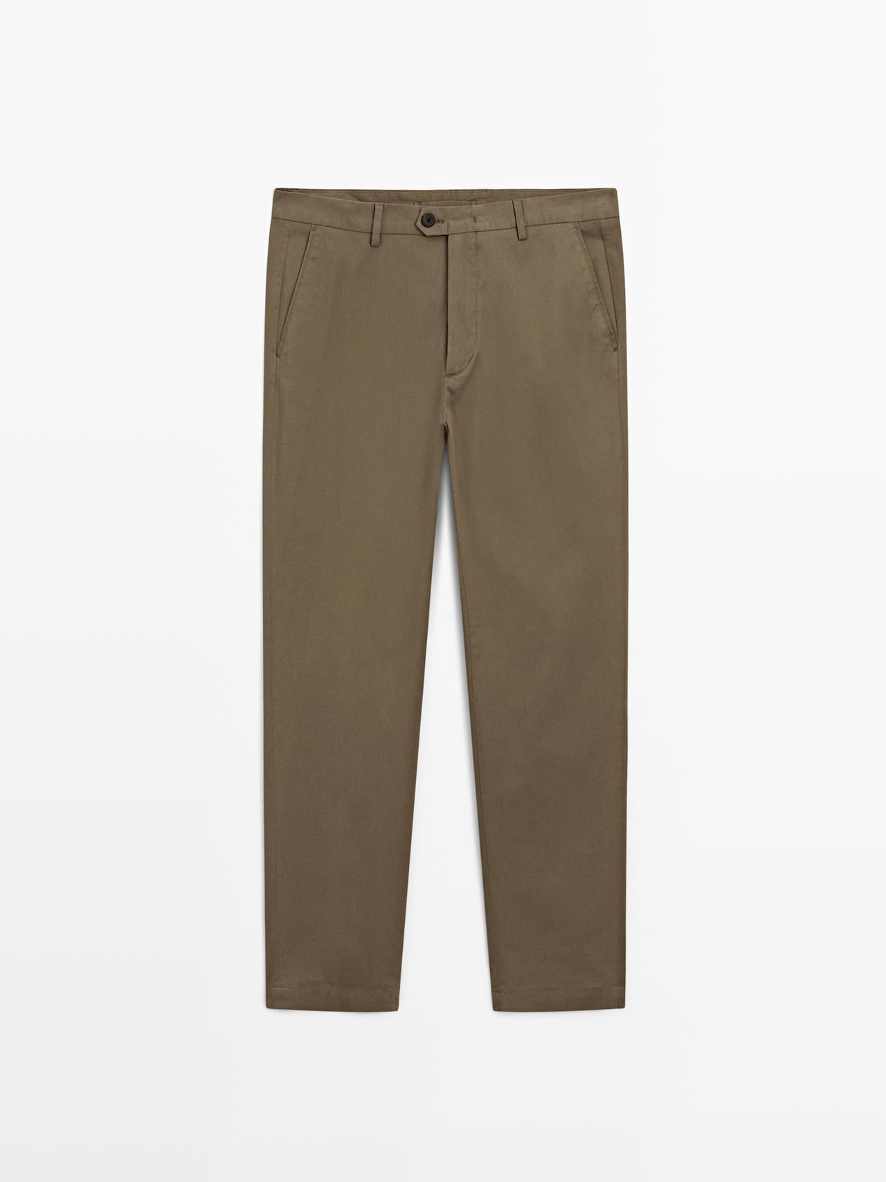 Massimo Dutti - Herre - Slim Fit Bukser Med Læg - Kaki - 40