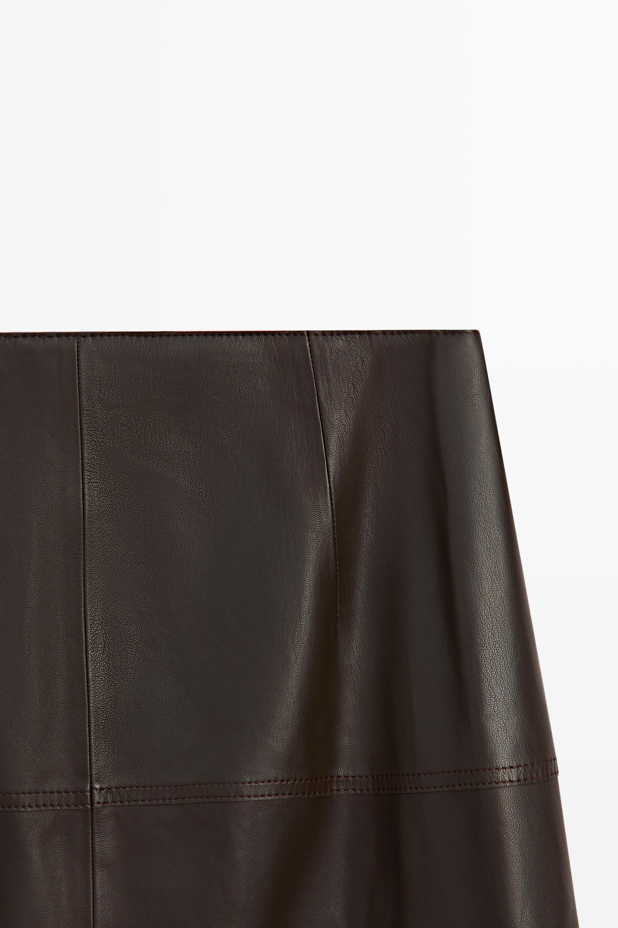 Nappa leather midi skirt with tie detail — BROWN (alternate view)