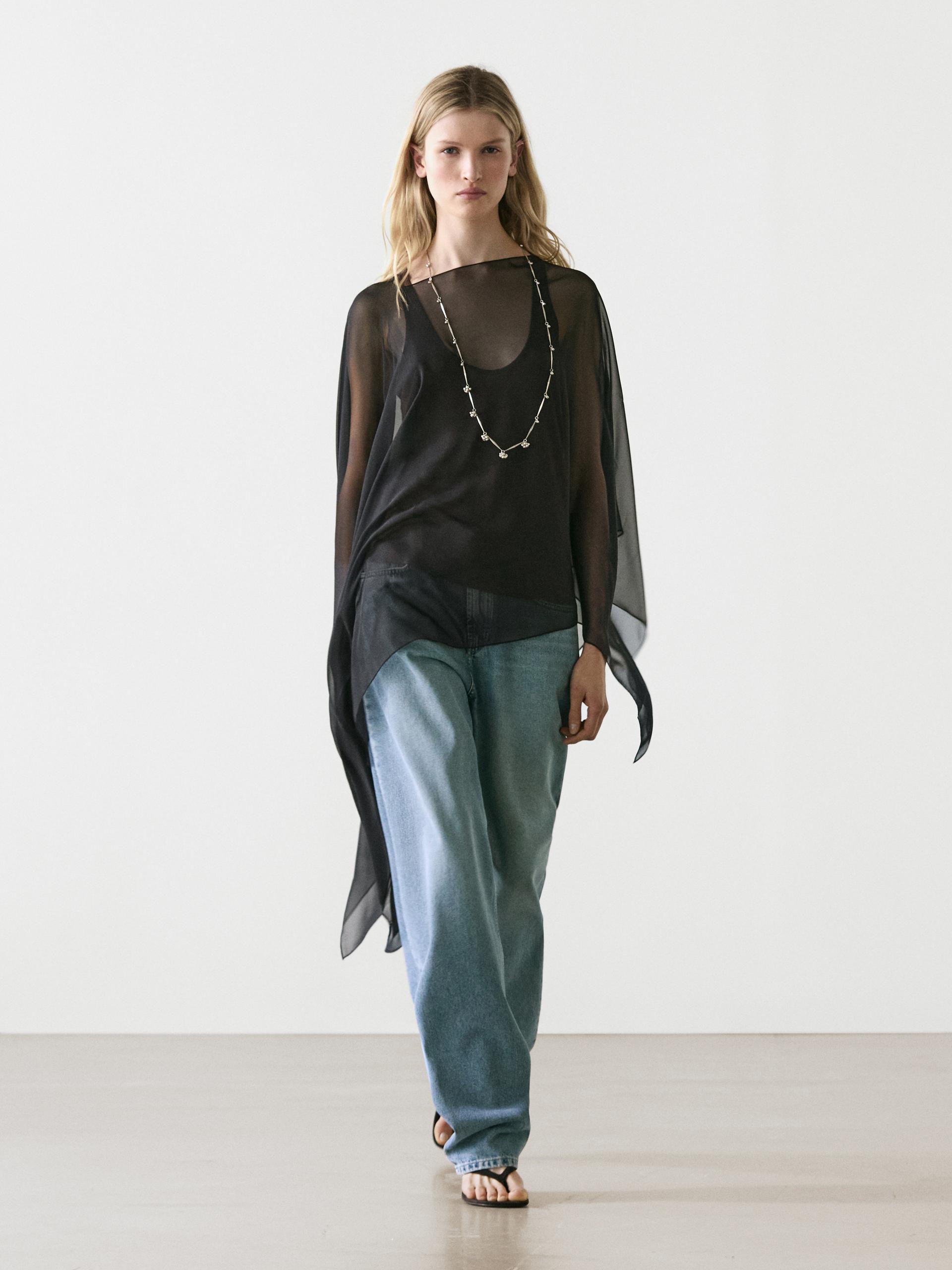 Capa Corte Asimétrico Seda - Negro - 01 - Massimo Dutti - Mujer